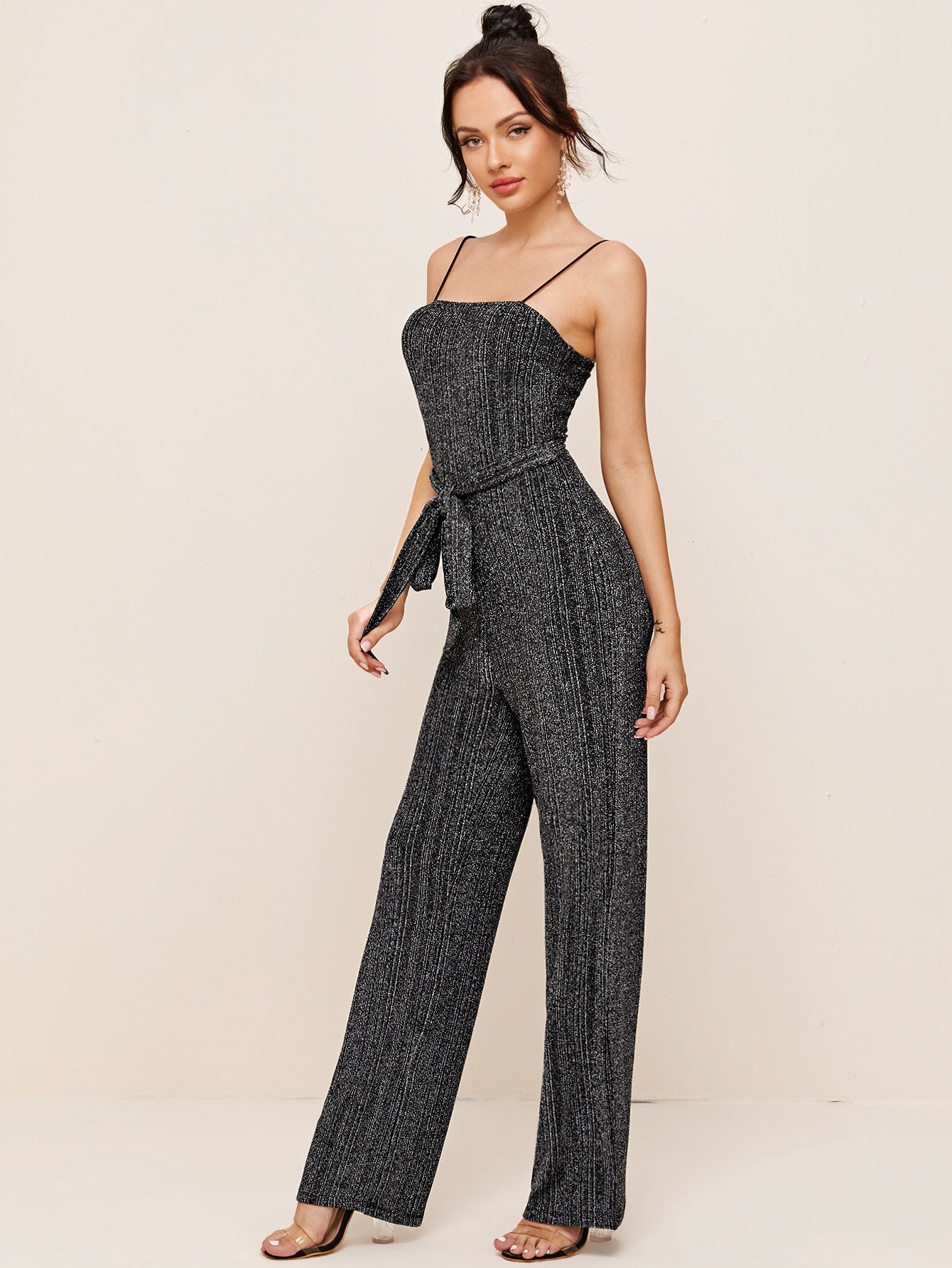 Belted Glitter Cami Jumpsuit