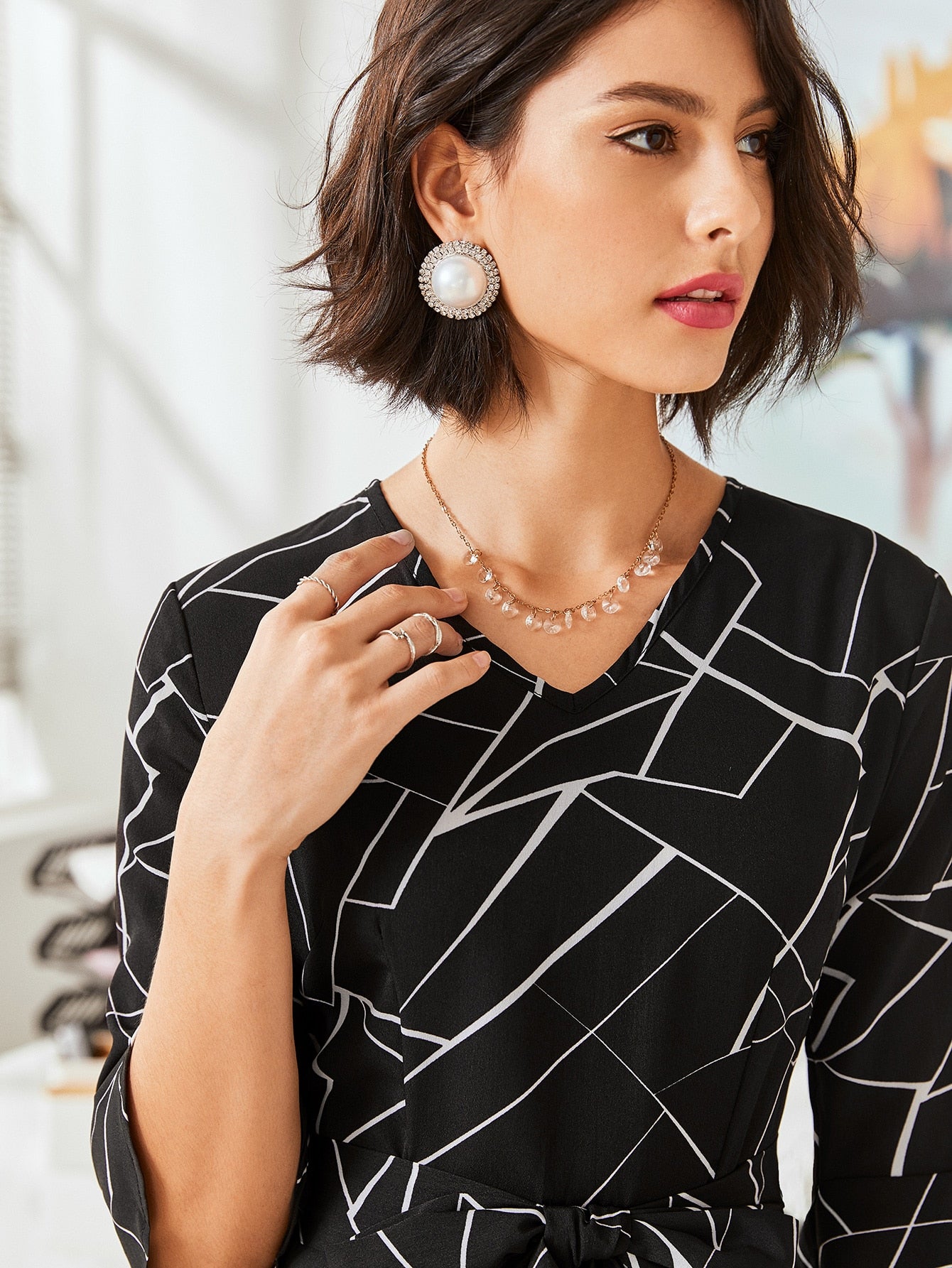 Graphic Print Belted Wide Leg Jumpsuit