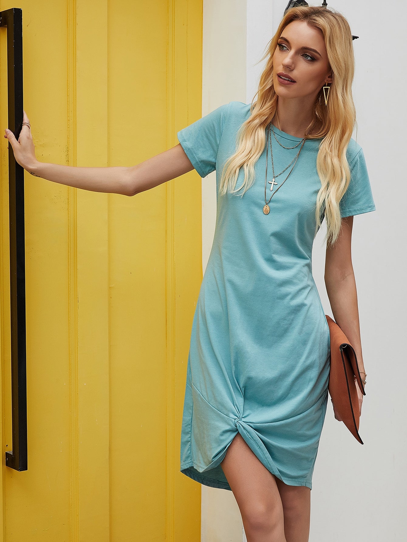 Twist Hem Solid Tee Dress