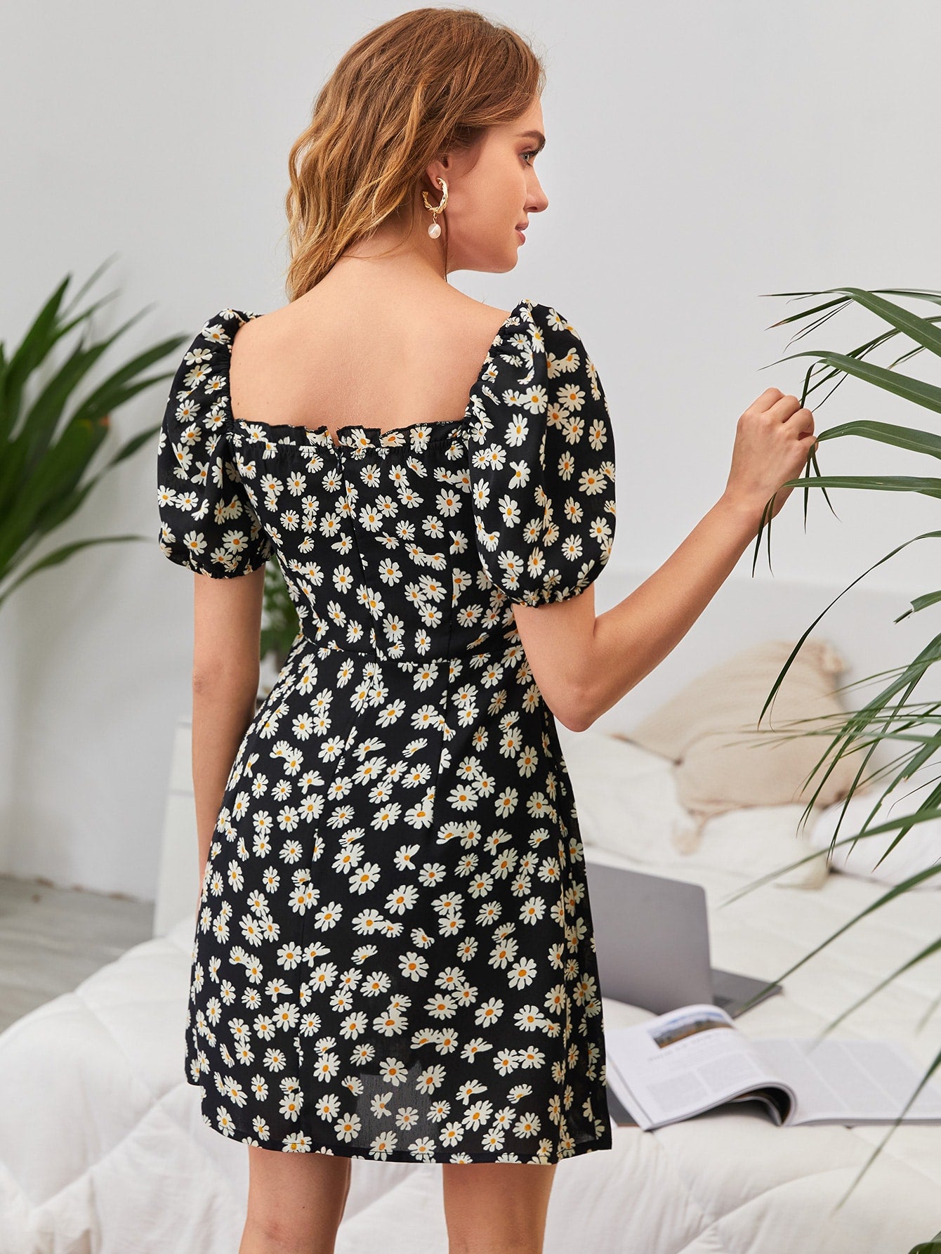 Daisy Floral Tie Front Flowy Milkmaid Dress