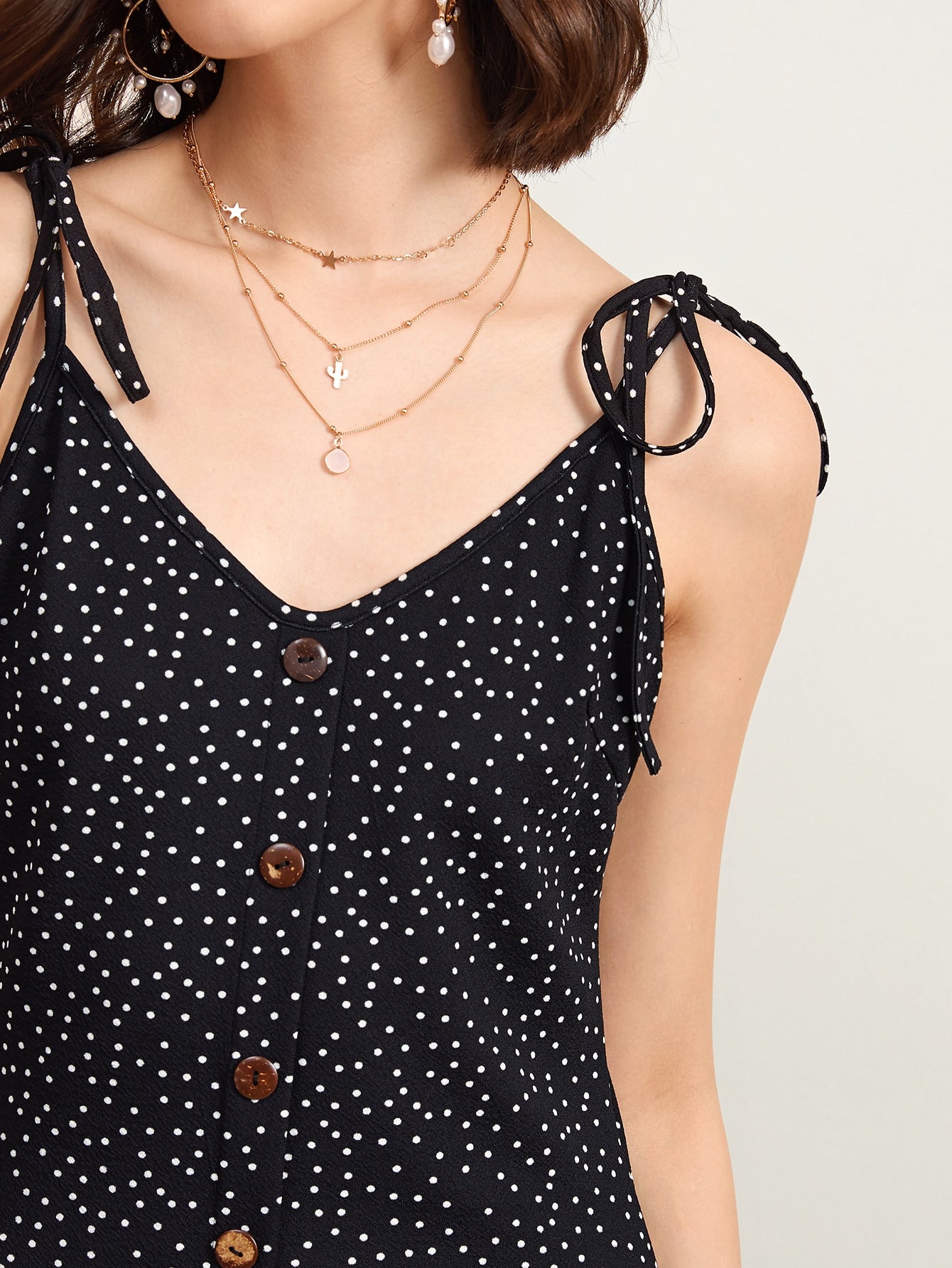 Polka Dot Print Button Through Cami Dress