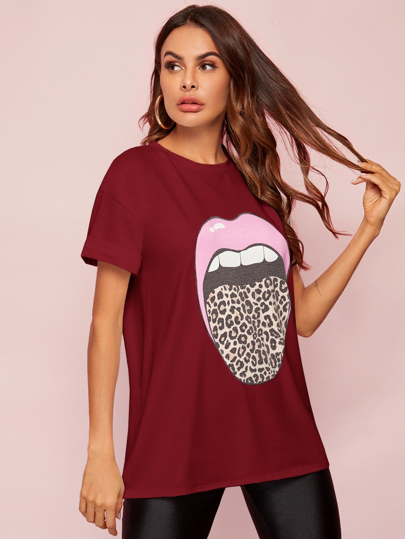 Leopard Lip Print Short Sleeve Tee