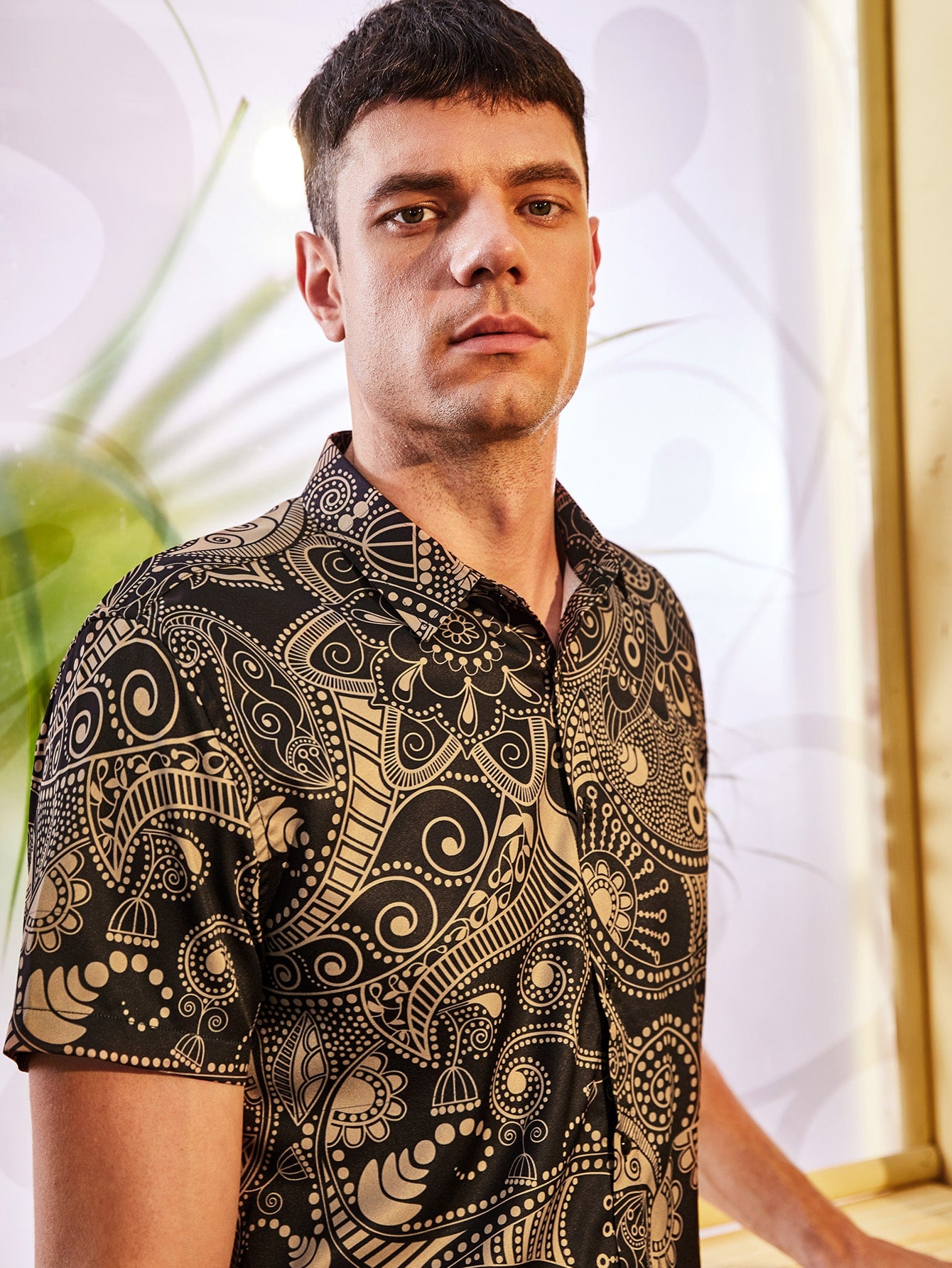 Men Tribal Print Button Up Shirt