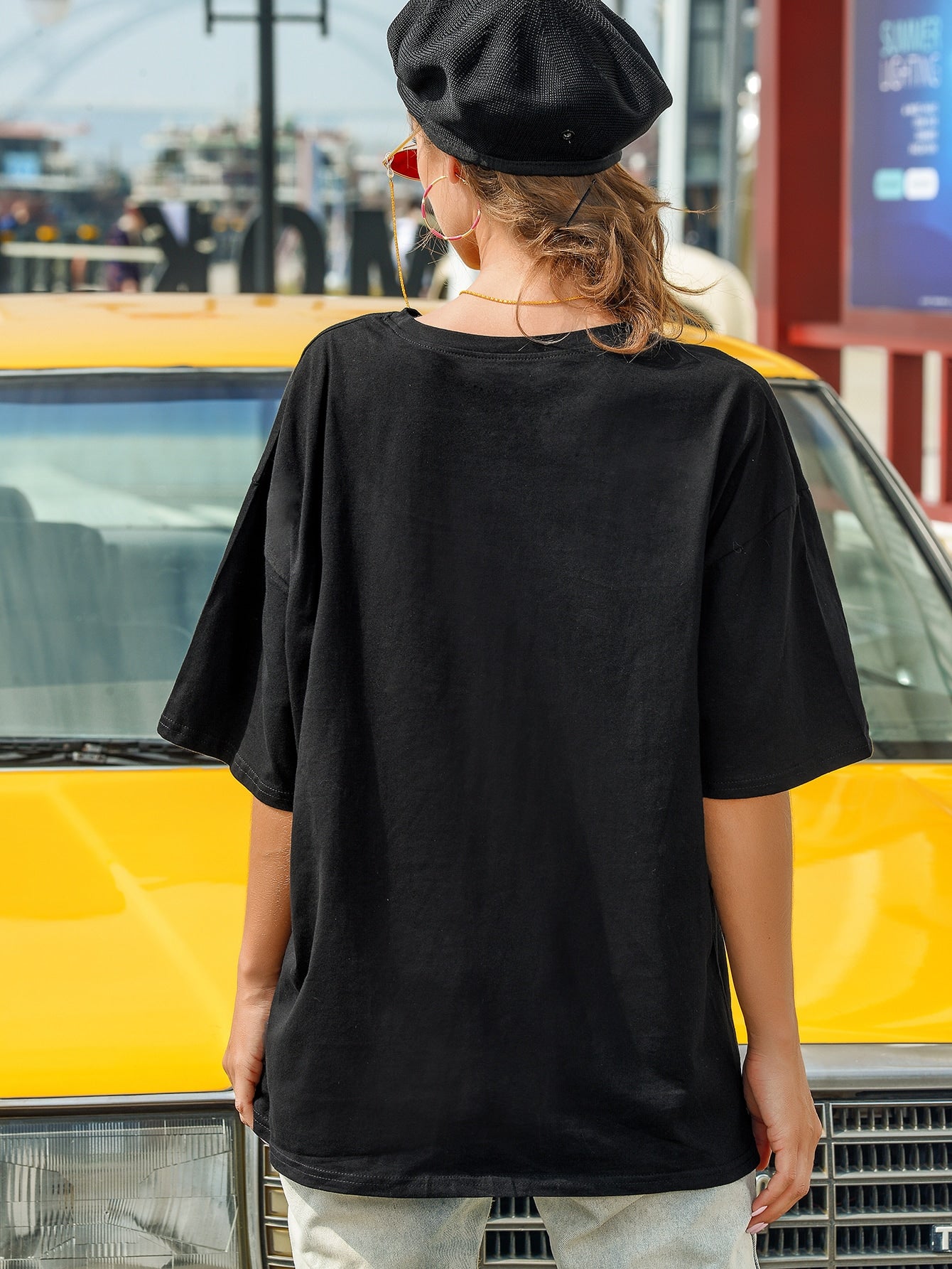 Lip And Slogan Graphic Oversized Tee