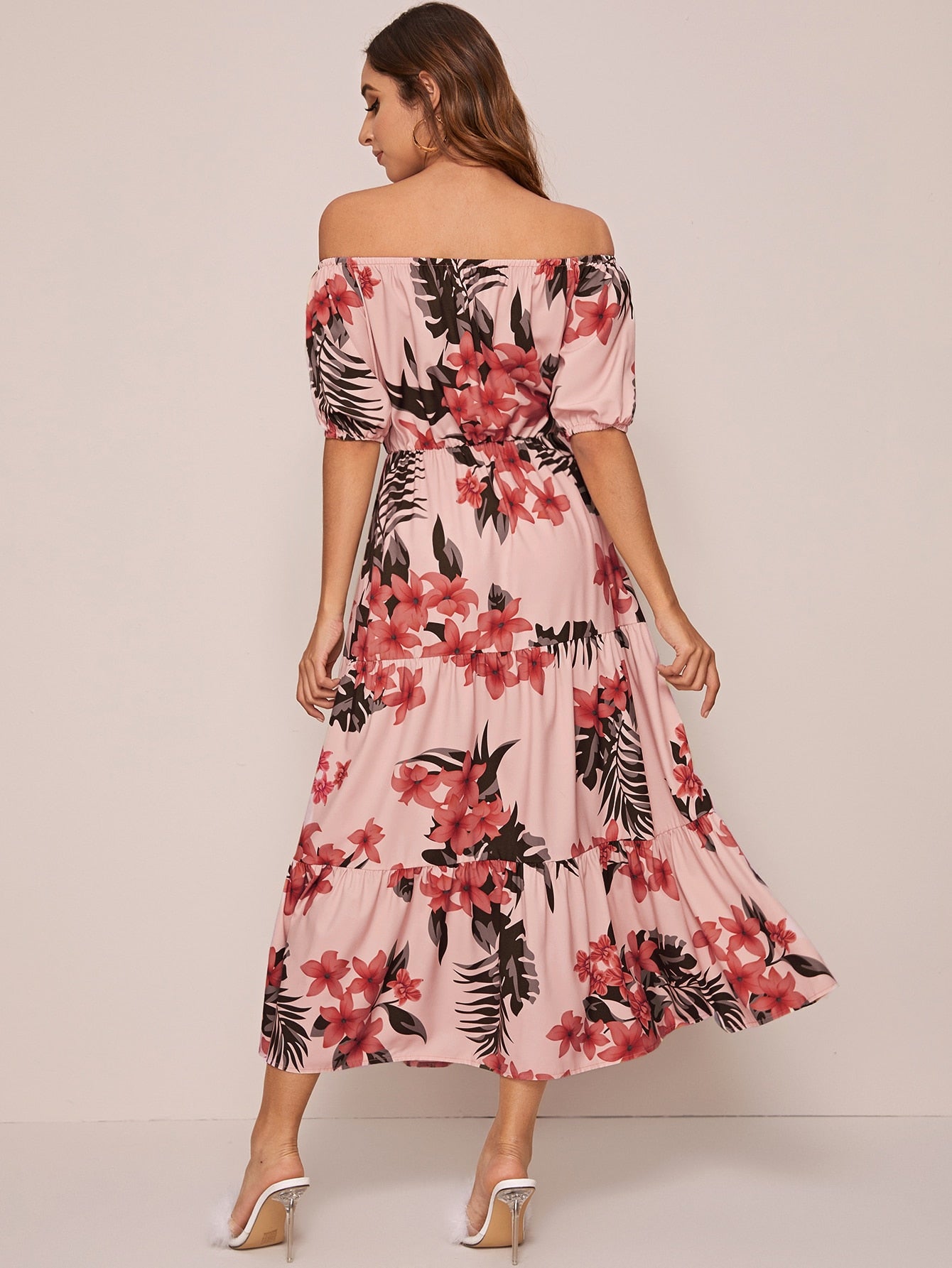 Bardot Floral Print Ruffle Hem A-line Dress