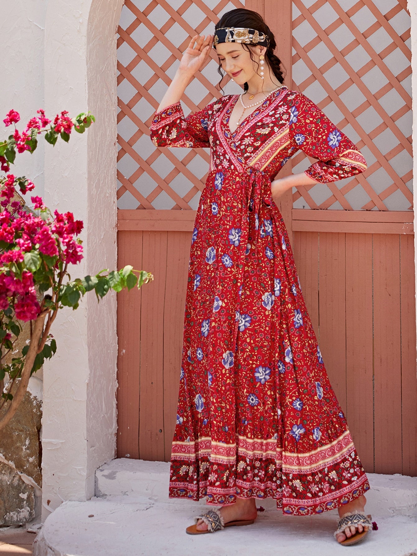 Tribal Print Self Tie A-line Dress