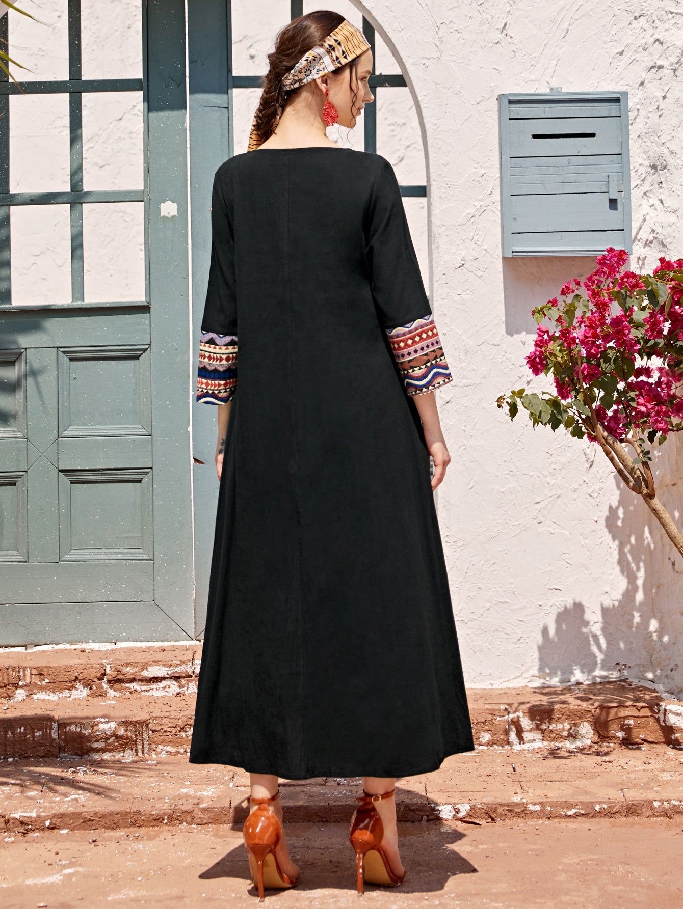 Square Neck Tribal Print Smock Dress