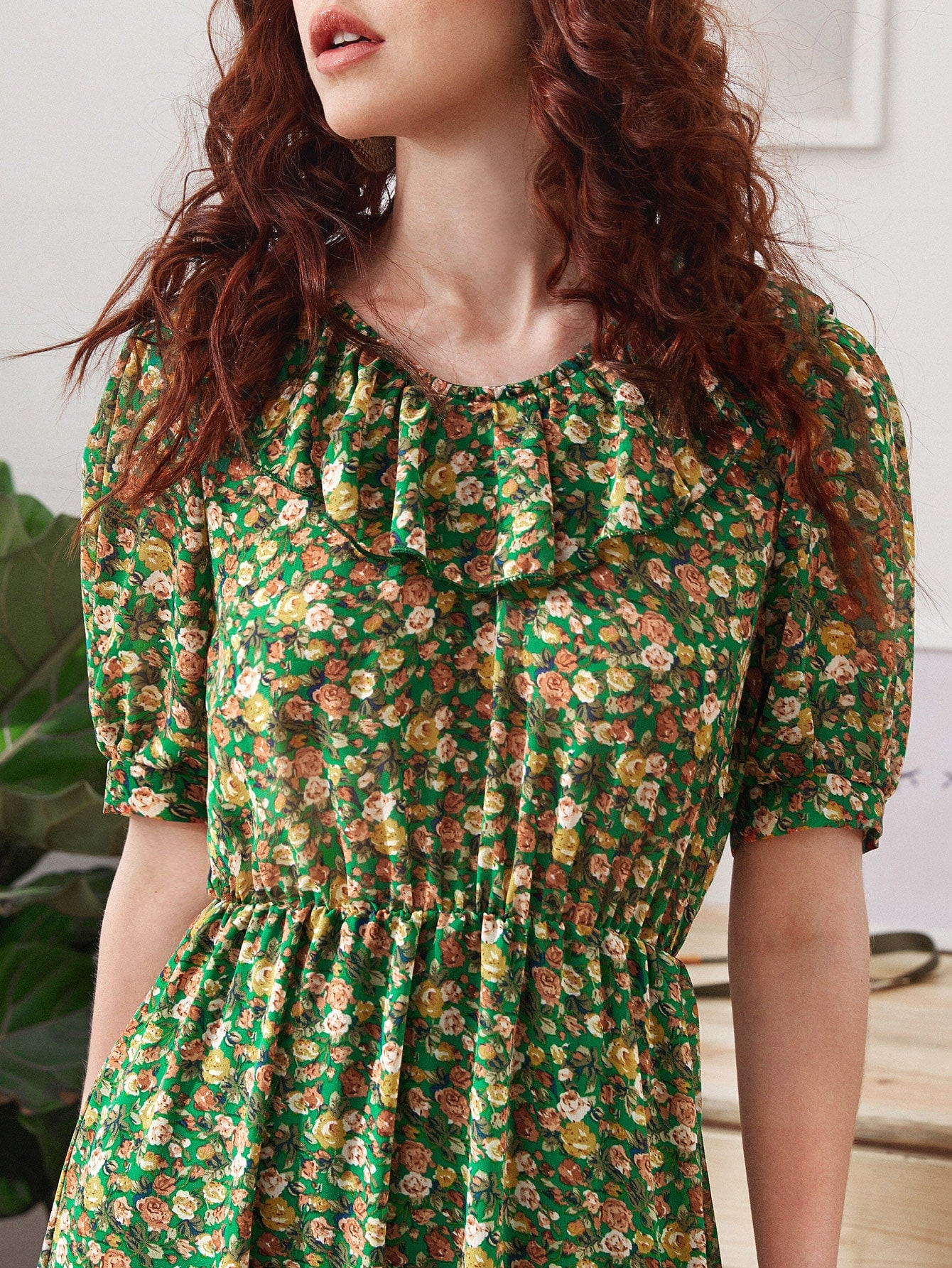 Floral Print Ruffle Hem Dress