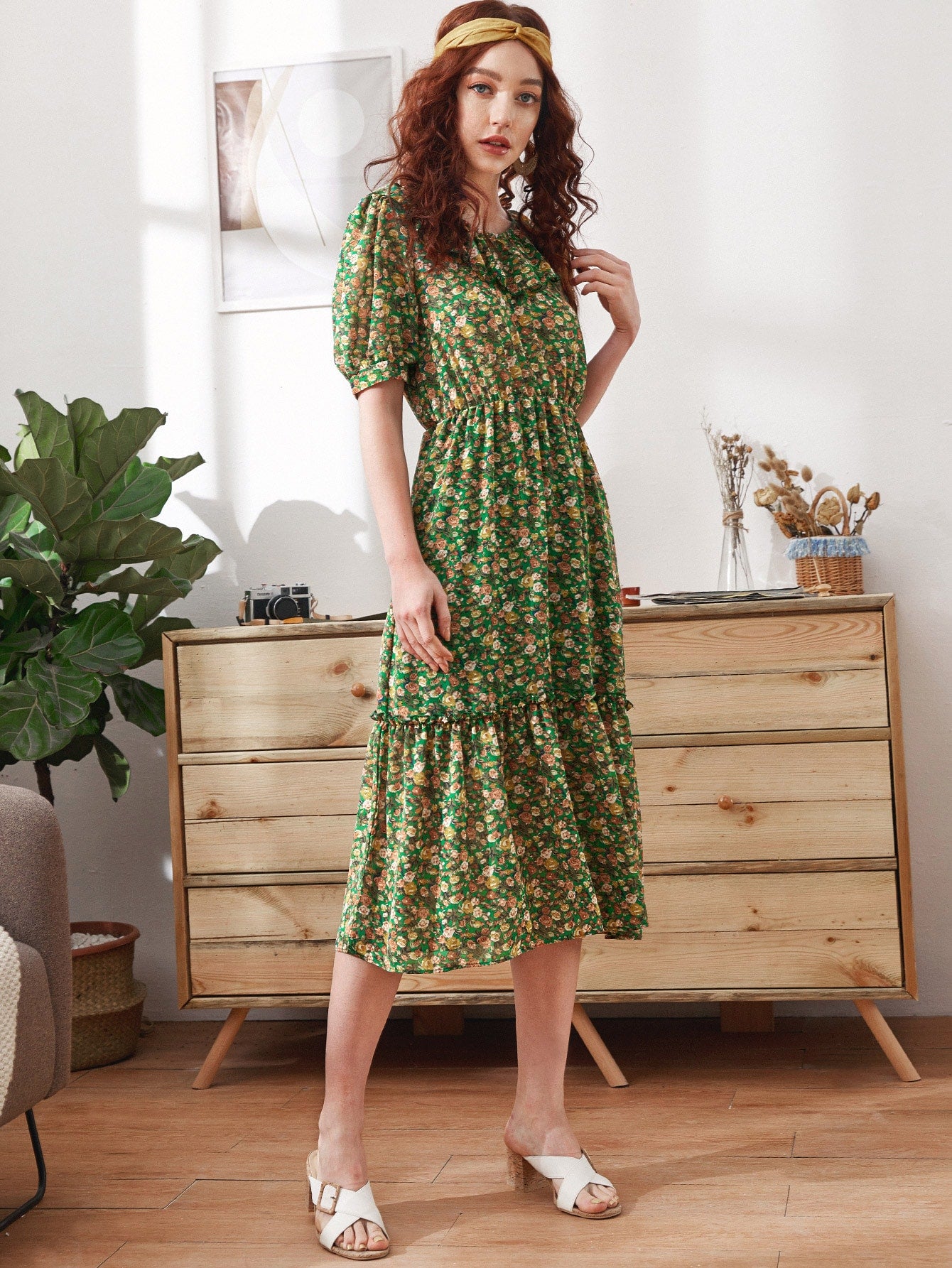 Floral Print Ruffle Hem Dress