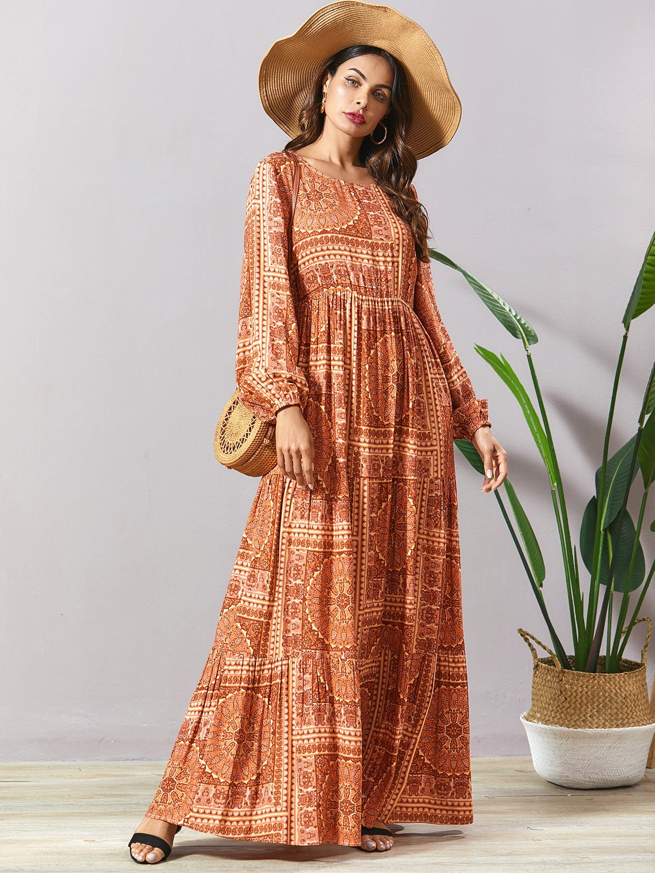 Aztec Print Maxi A-line Dress
