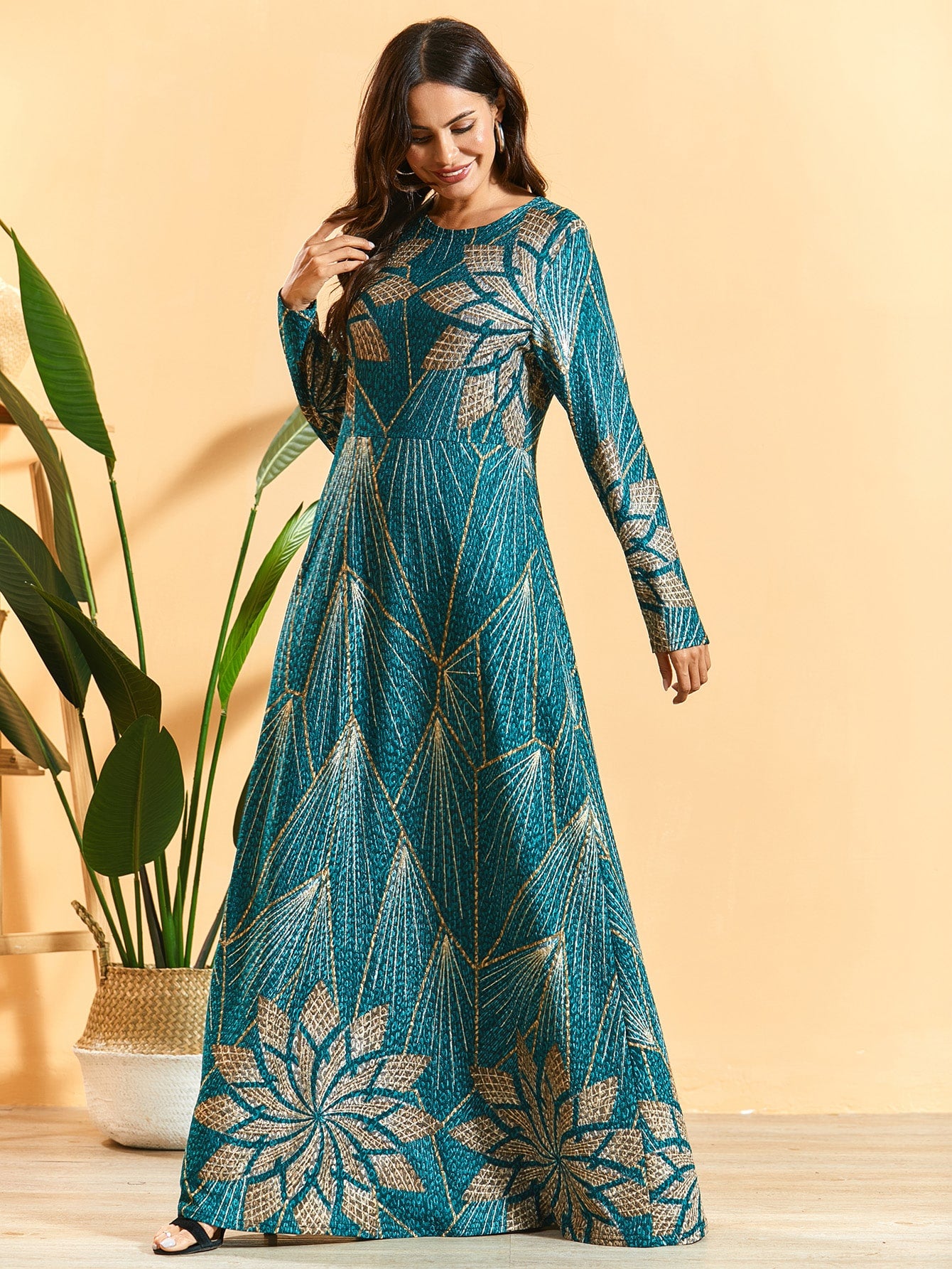 Floral Print High Waist Maxi Dress