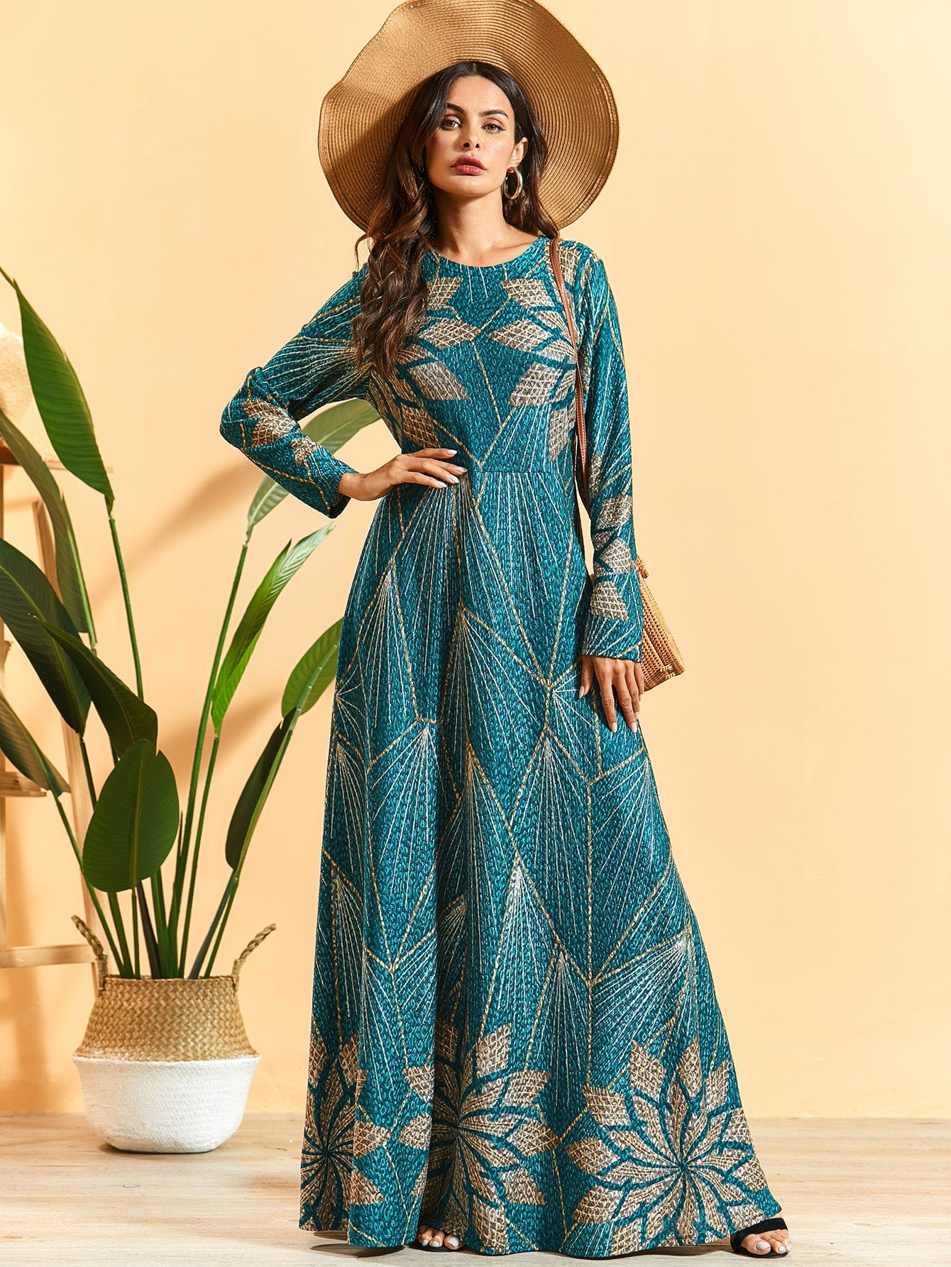 Floral Print High Waist Maxi Dress