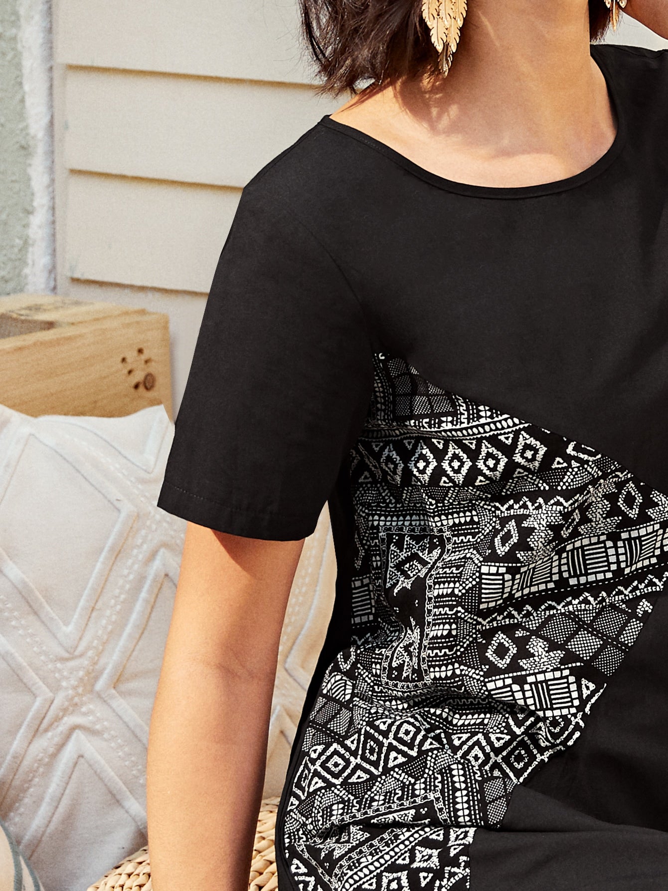 Contrast Aztec Panel Long Dress