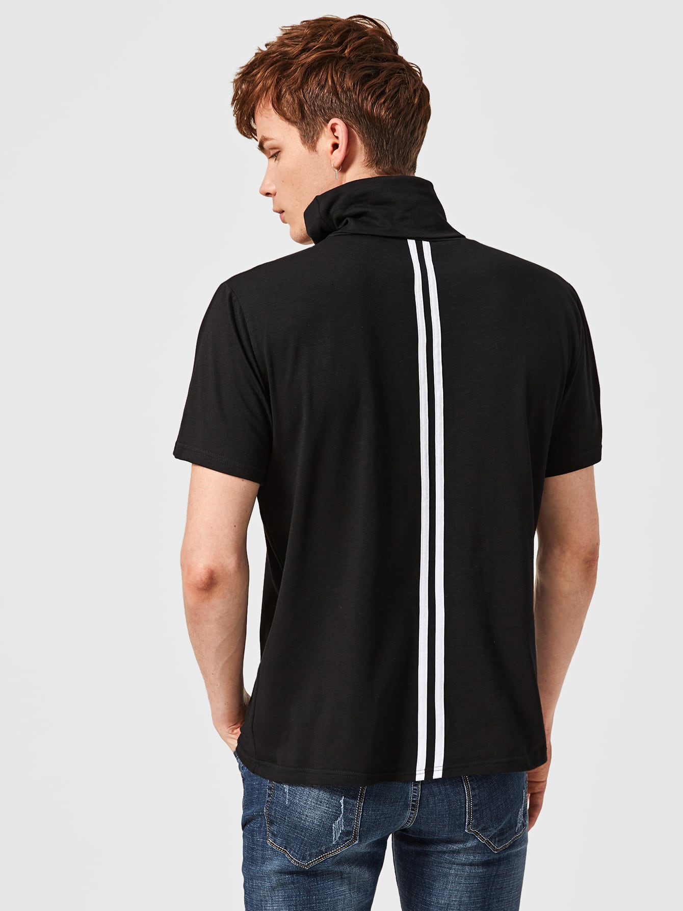 Men High Neck Striped Back Tee