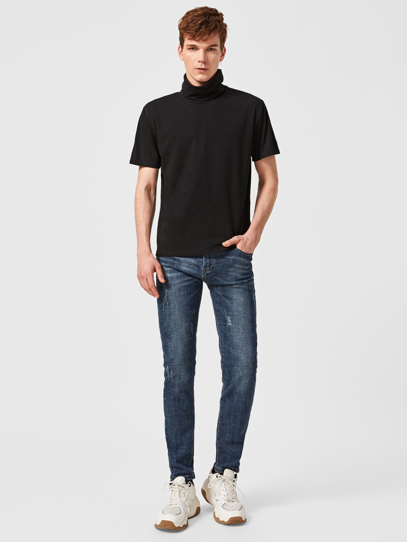 Men High Neck Striped Back Tee