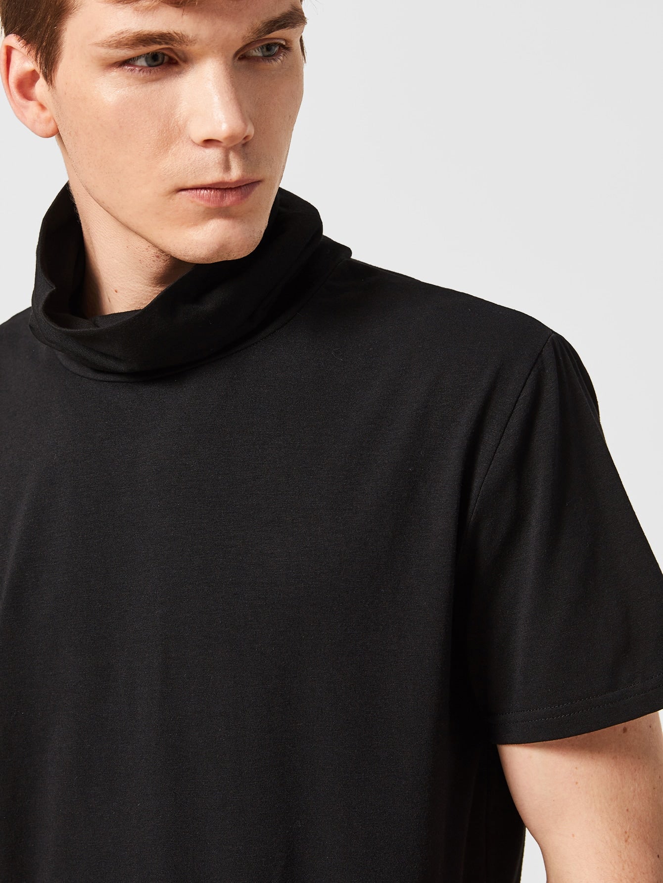 Men High Neck Striped Back Tee