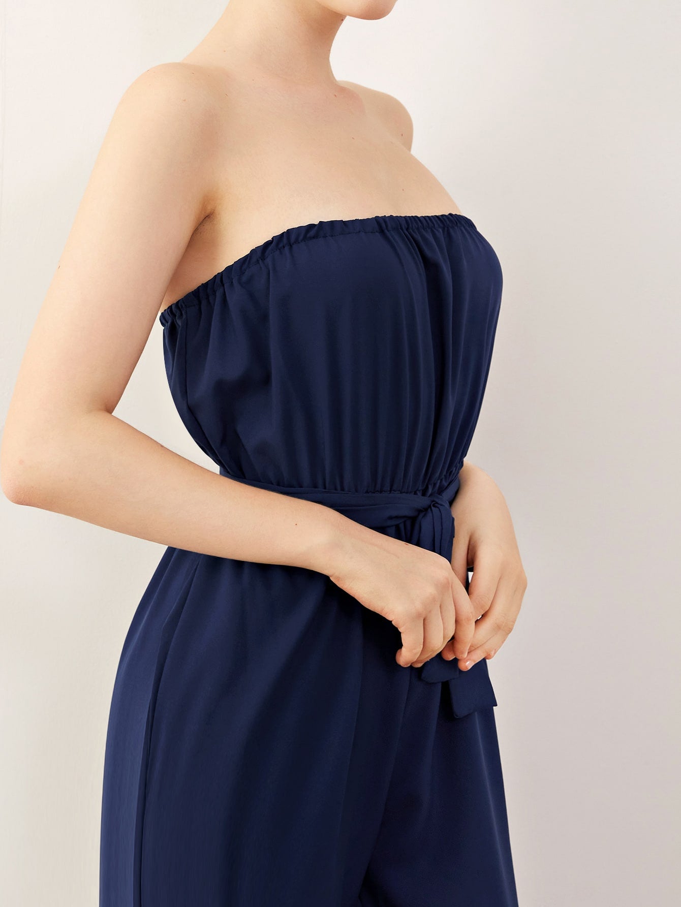 Solid Self Tie Tube Jumpsuit