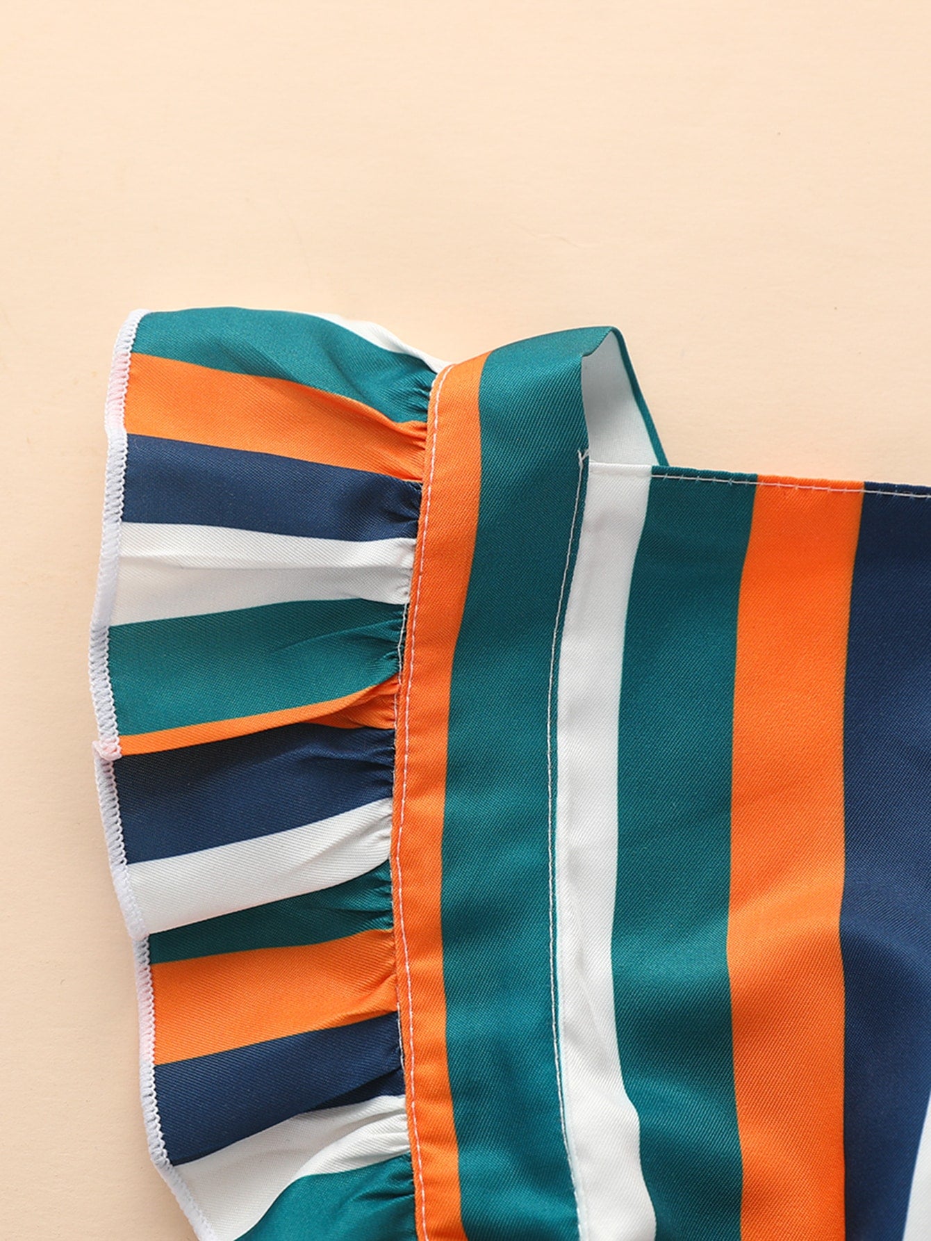 Baby Girl Striped Ruffle Trim Pinafore Bodysuit