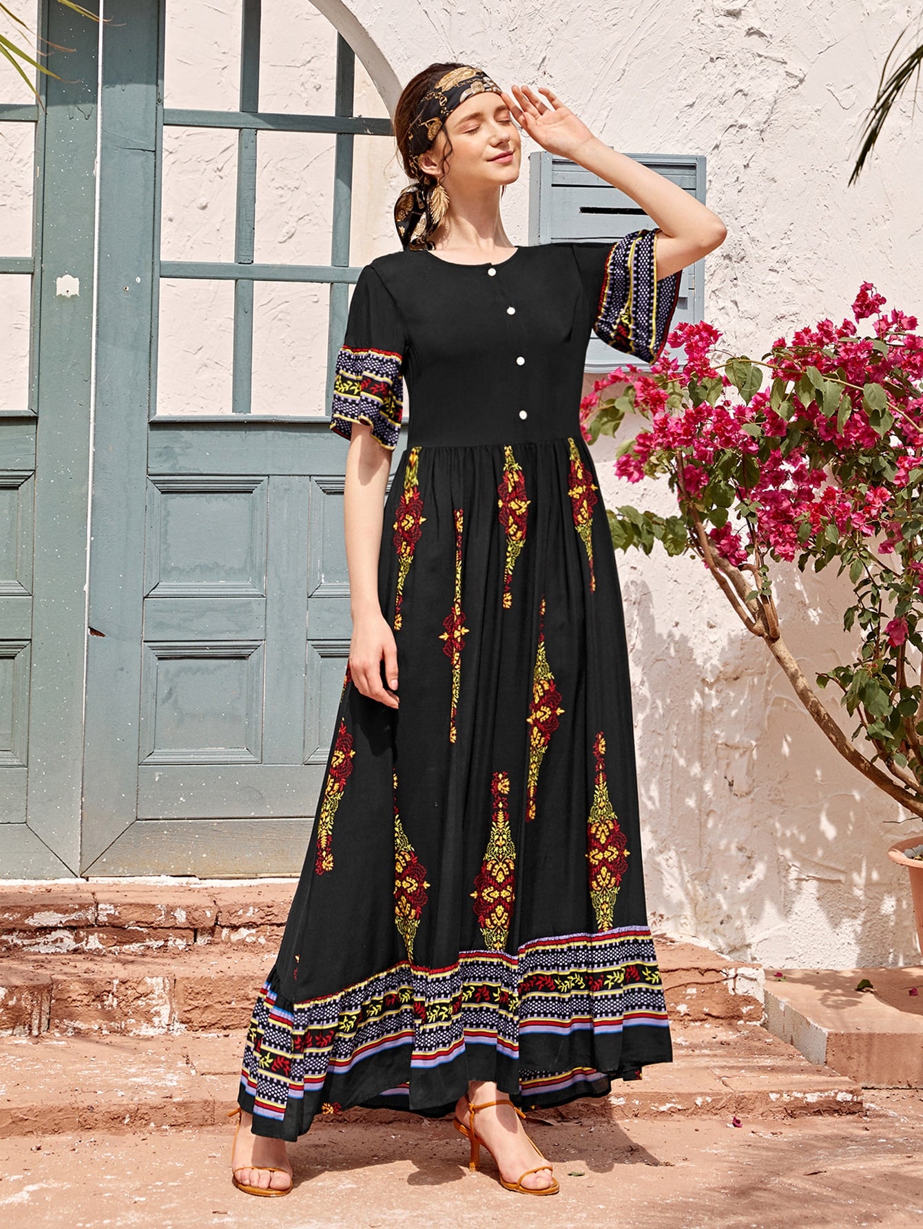 Tribal Print Button Front Dress