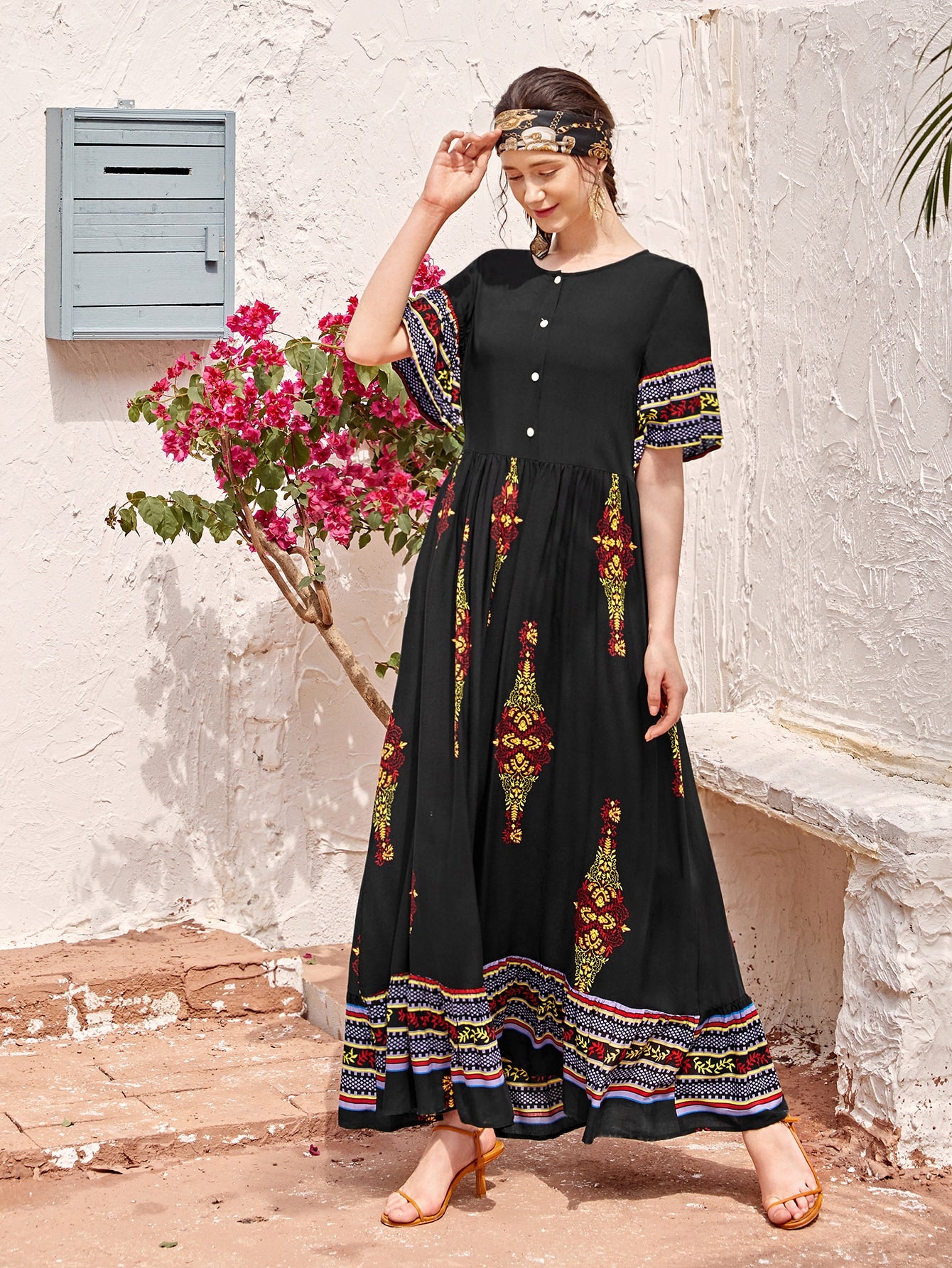 Tribal Print Button Front Dress