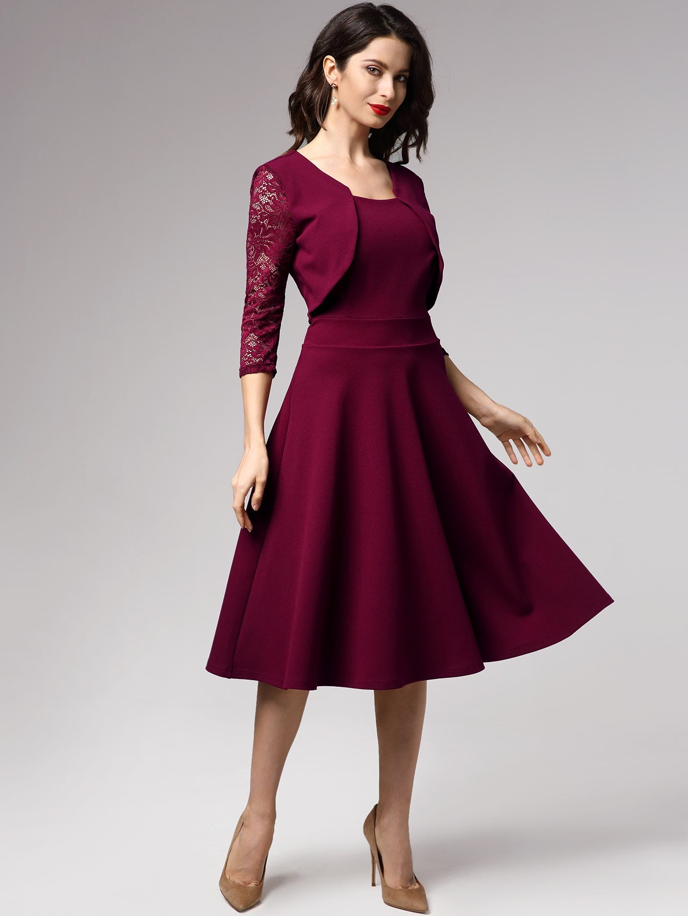 Miusol Sheer Lace Sleeve 2 In 1 Bolero Shrug Dress