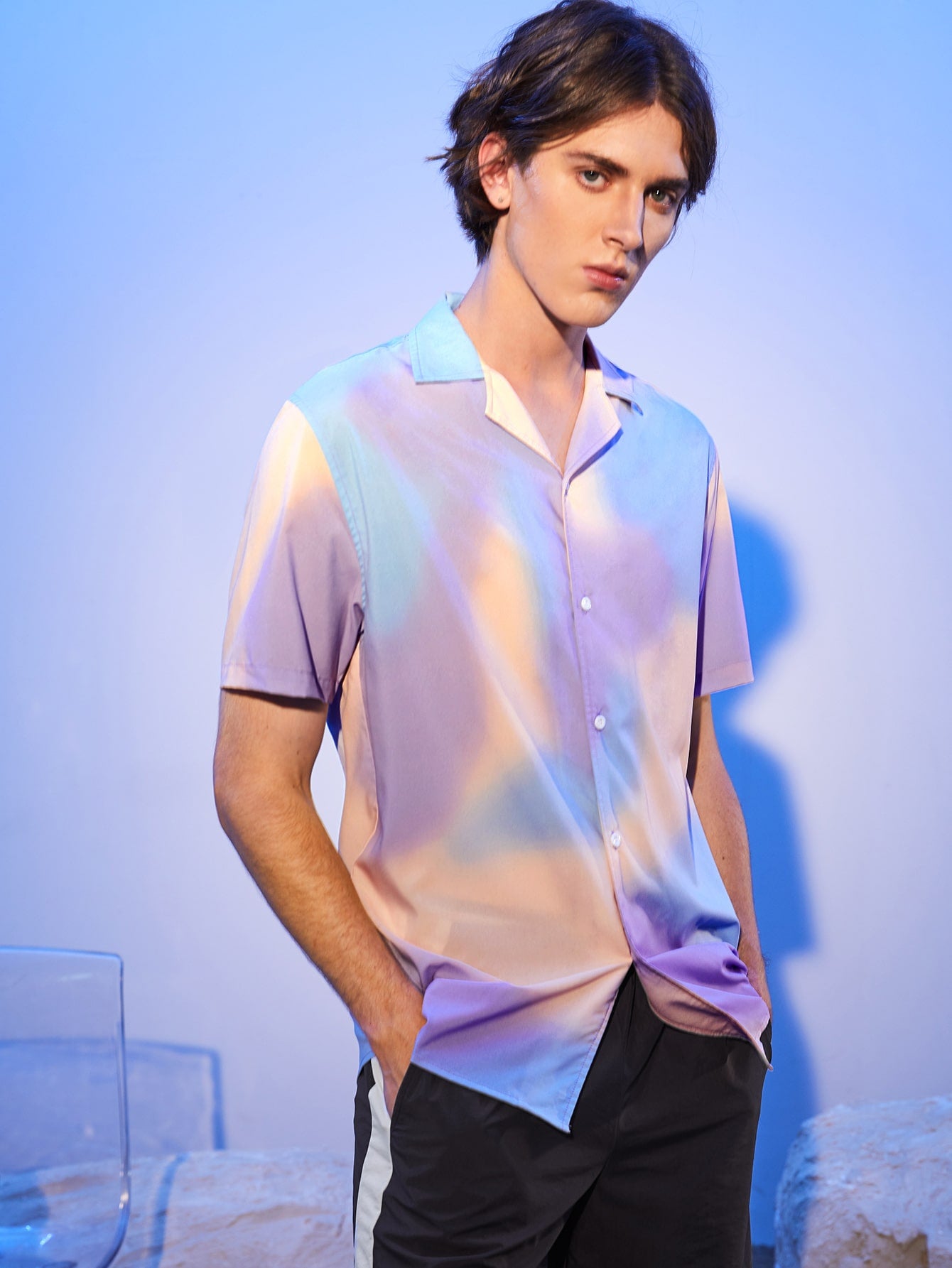 Men Revere Collar Tie Dye Shirt