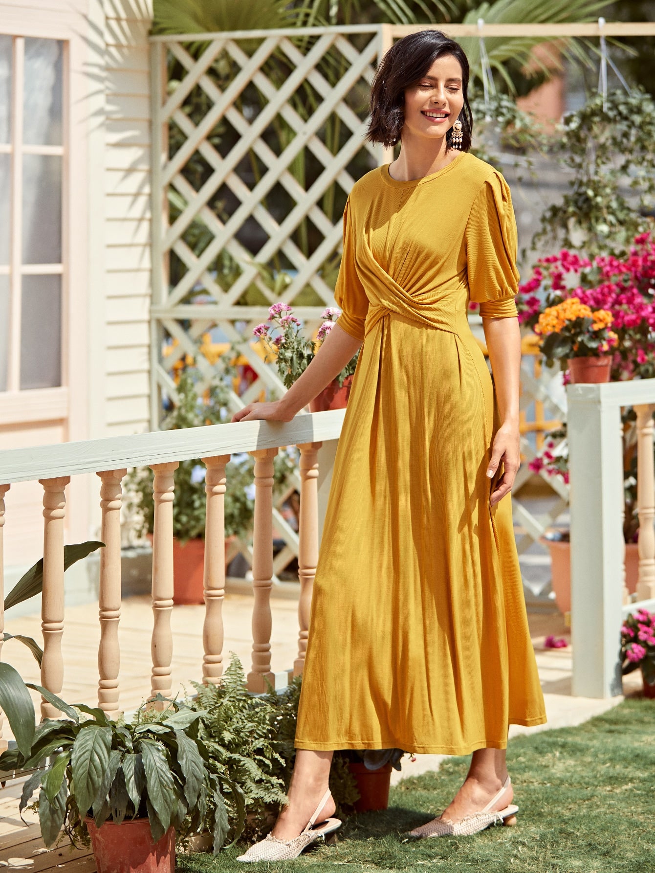 Twist Front Solid Long Tee Dress