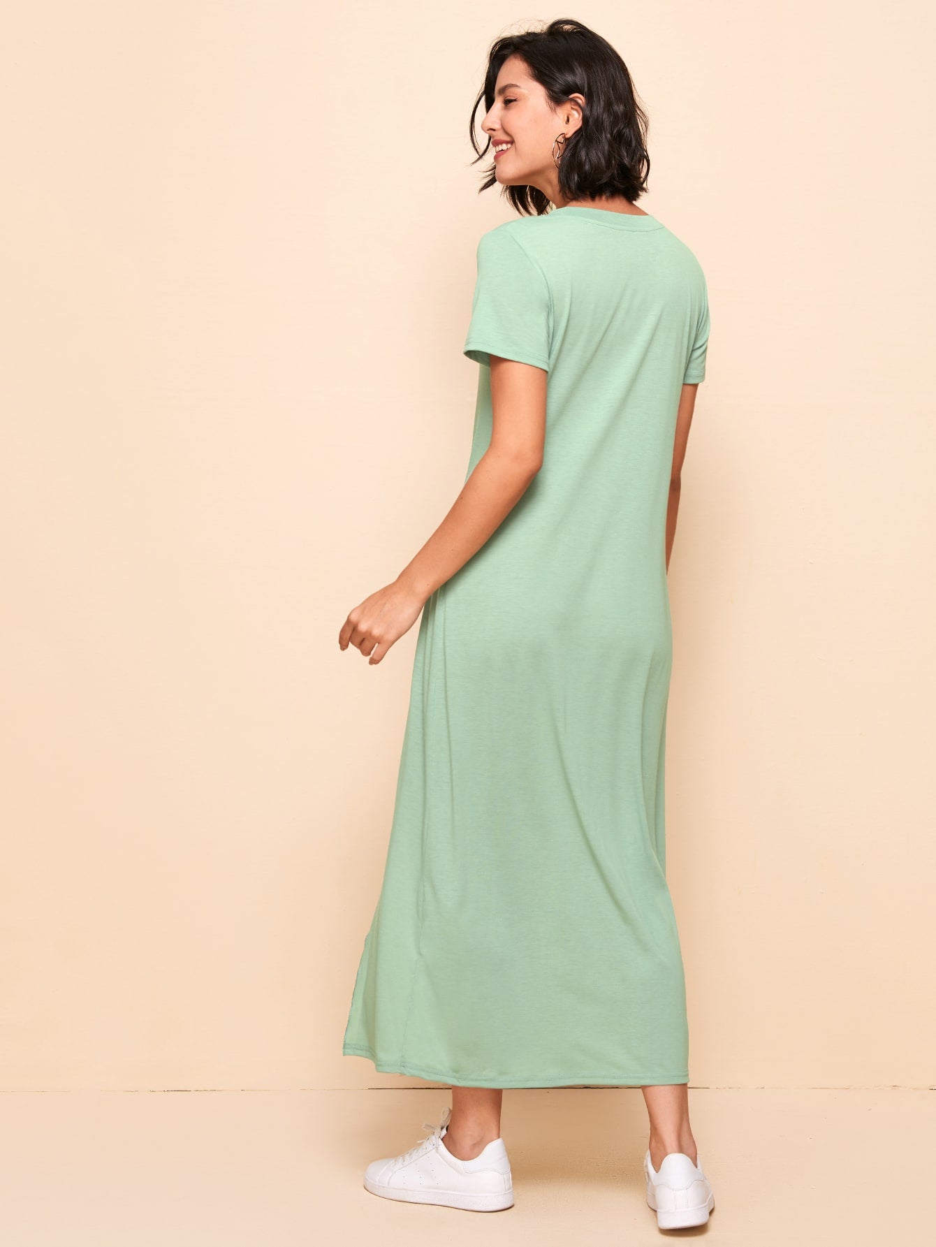 Heart Print Side Split Tee Dress