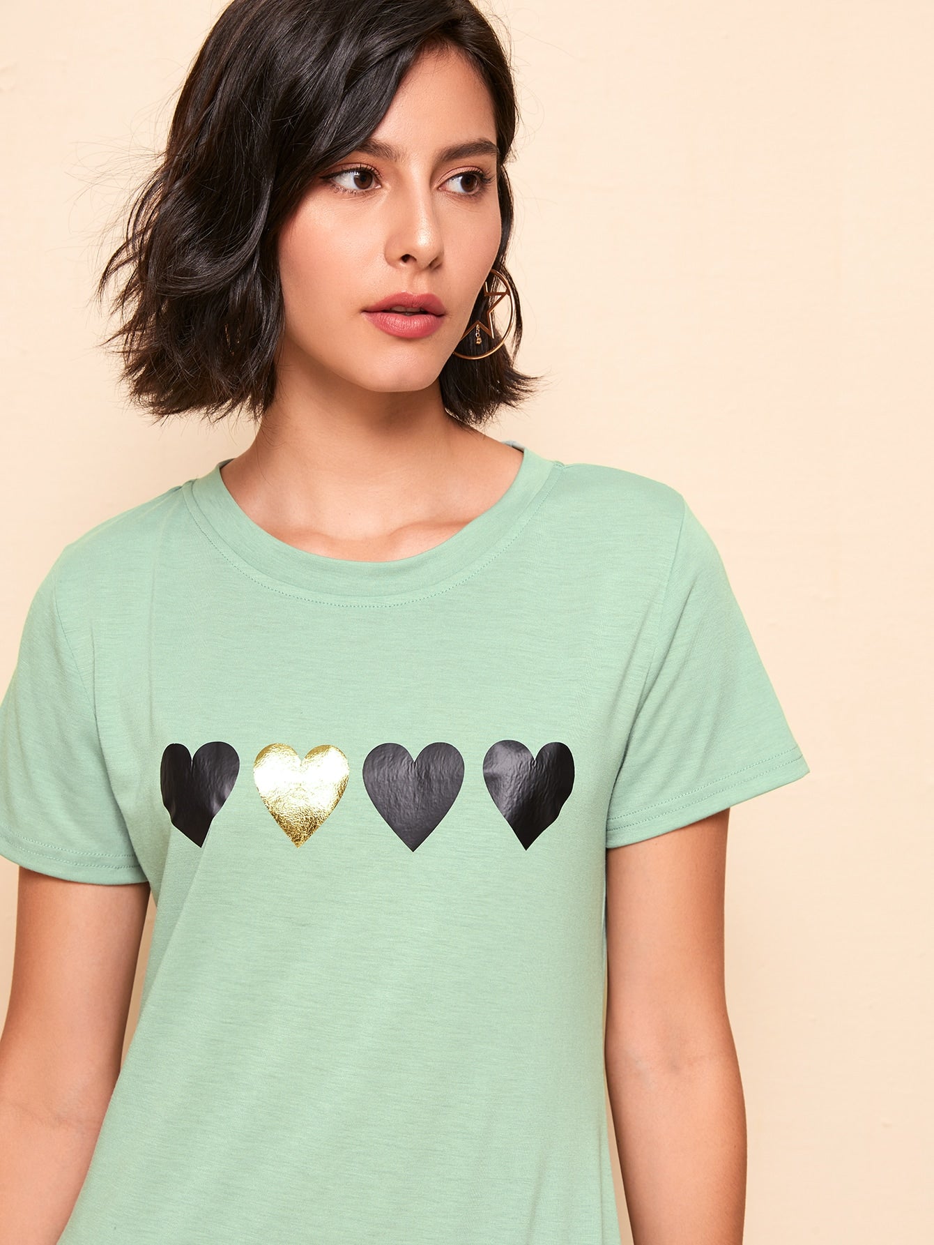 Heart Print Side Split Tee Dress