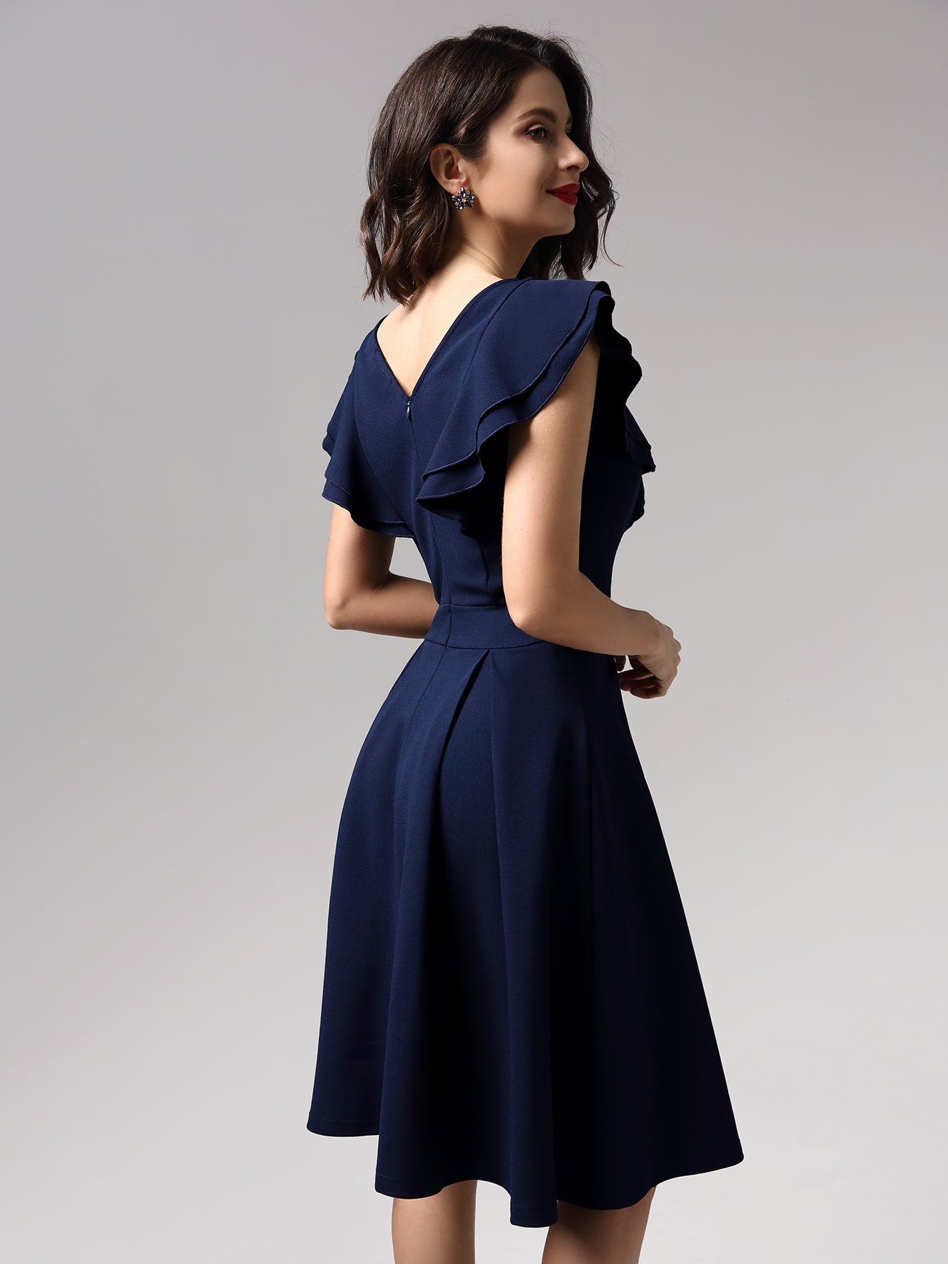 Miusol Layered Flutter Sleeve Boxy Pleated Dress