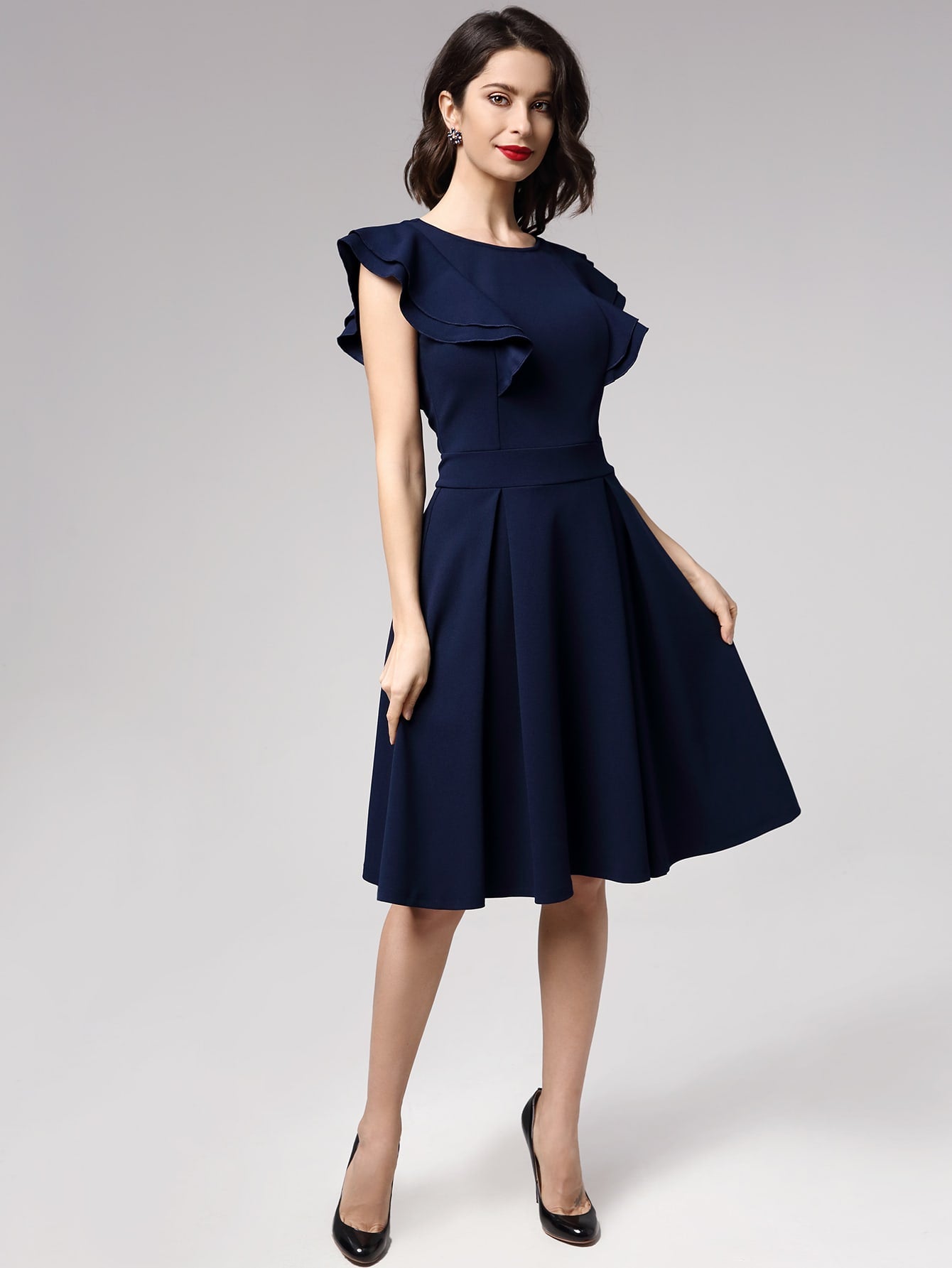 Miusol Layered Flutter Sleeve Boxy Pleated Dress