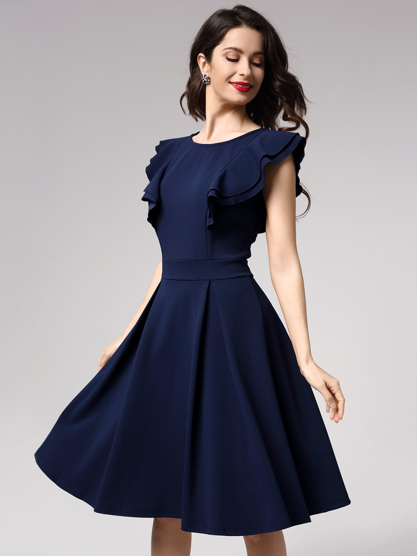 Miusol Layered Flutter Sleeve Boxy Pleated Dress