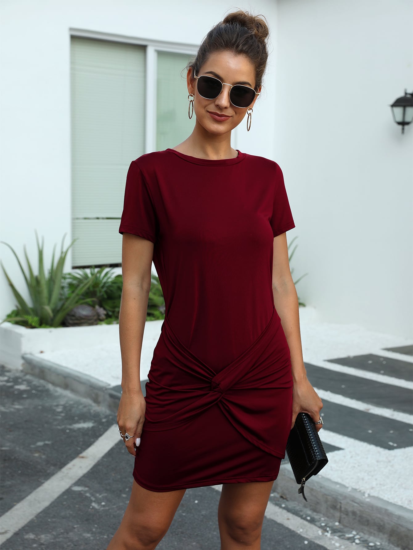 Twist Hem Solid Fitted Tee Dress