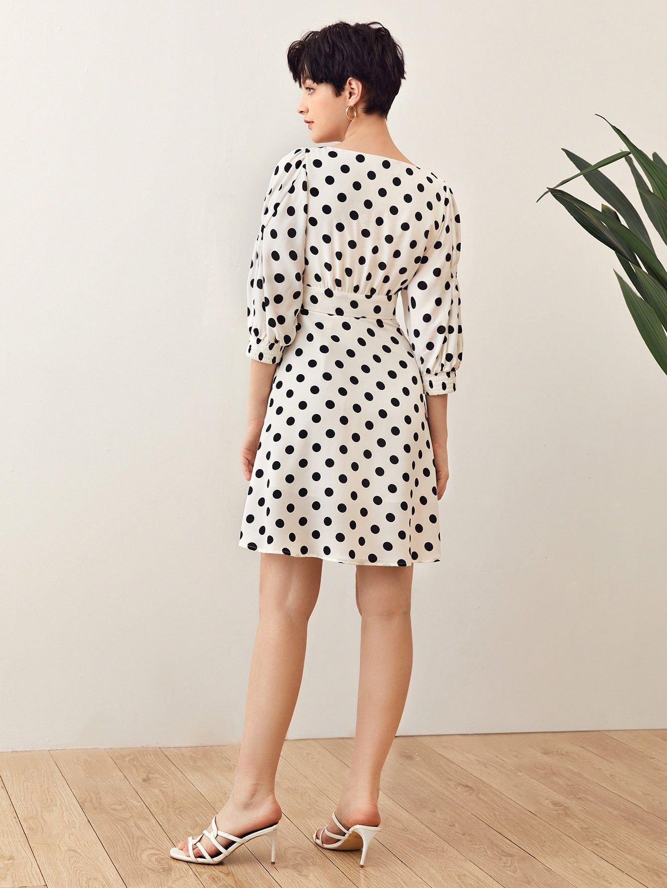 Button Front Polka Dot Print Dress