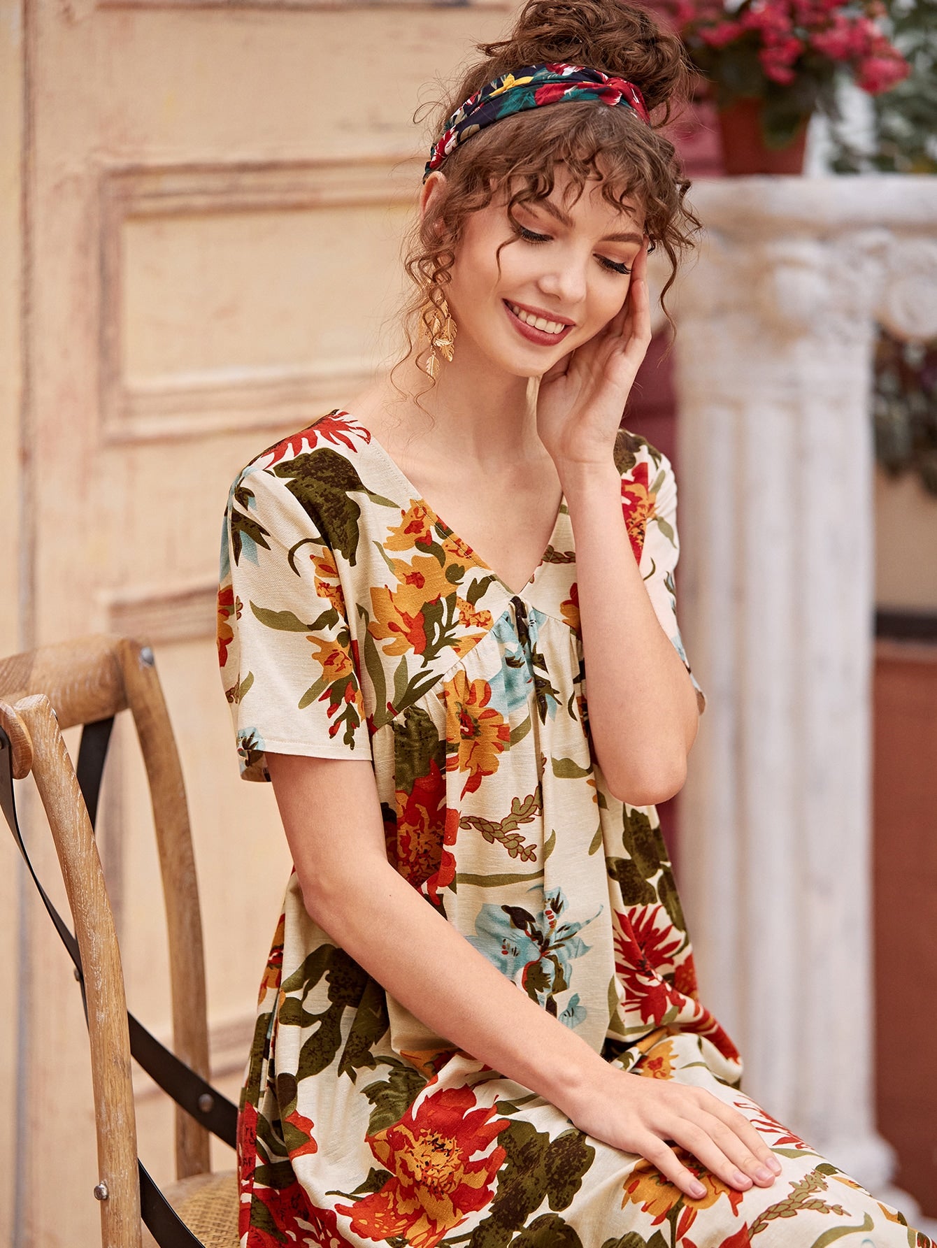 Floral Print V-neck Dress