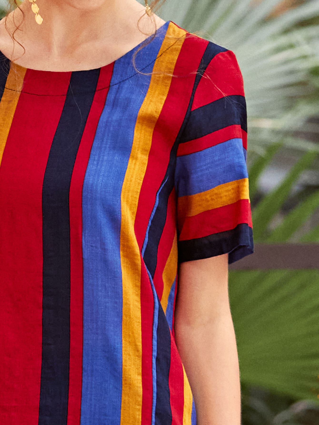Colorful Stripe Short Sleeve Tunic Dress
