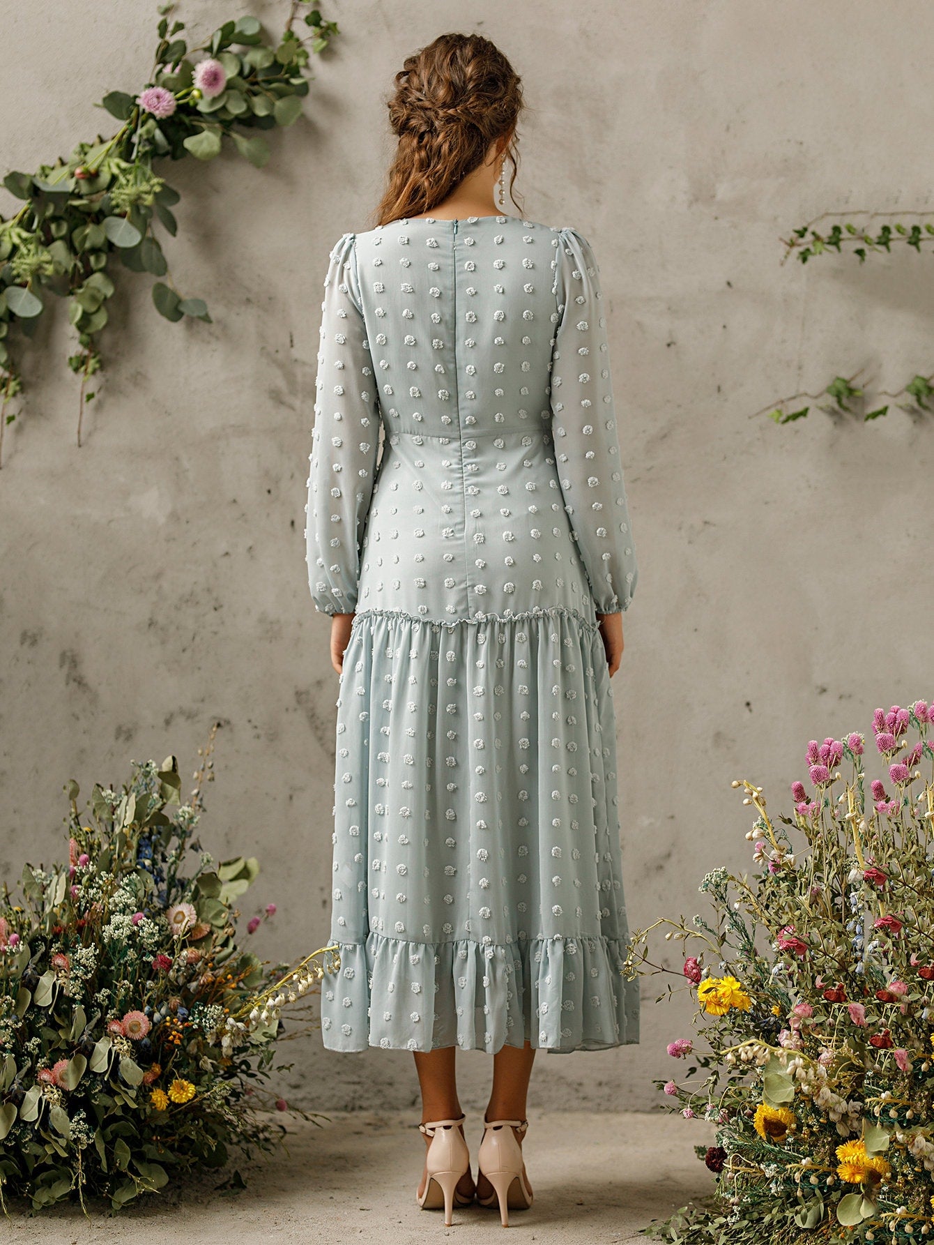 Swiss Dot Frill Trim Ruffle Hem Dress