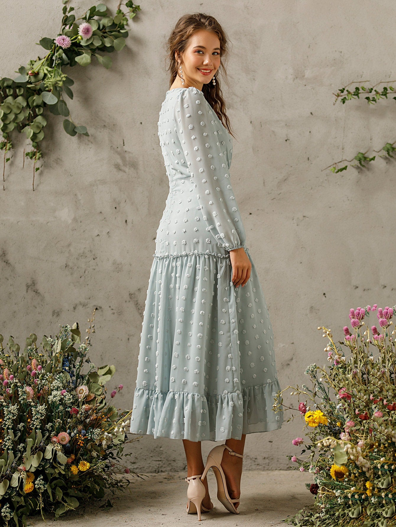 Swiss Dot Frill Trim Ruffle Hem Dress
