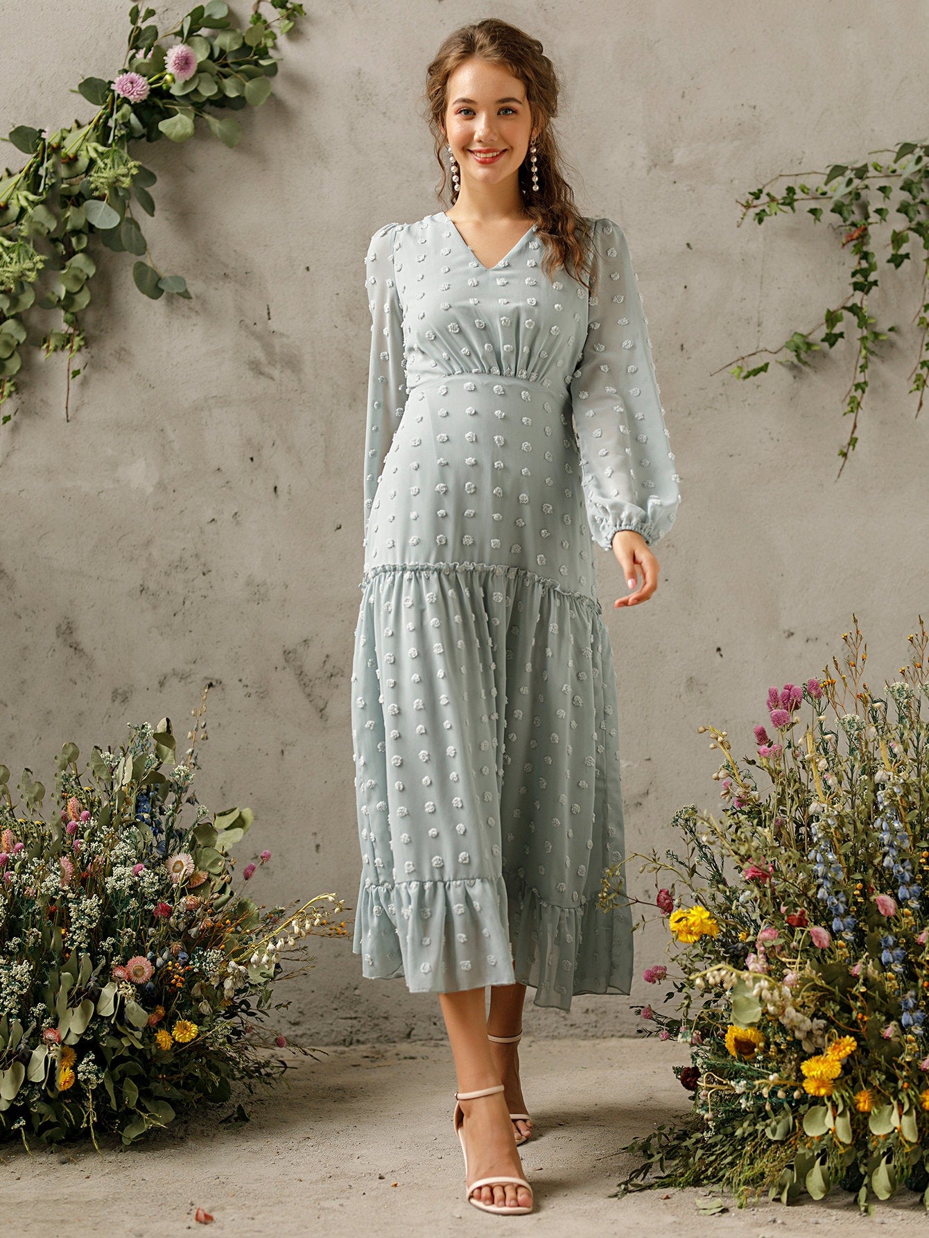 Swiss Dot Frill Trim Ruffle Hem Dress