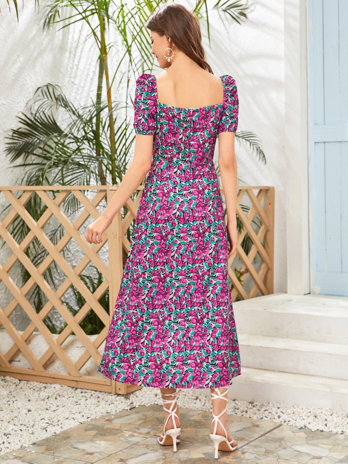 Split Hem Allover Floral Print Dress