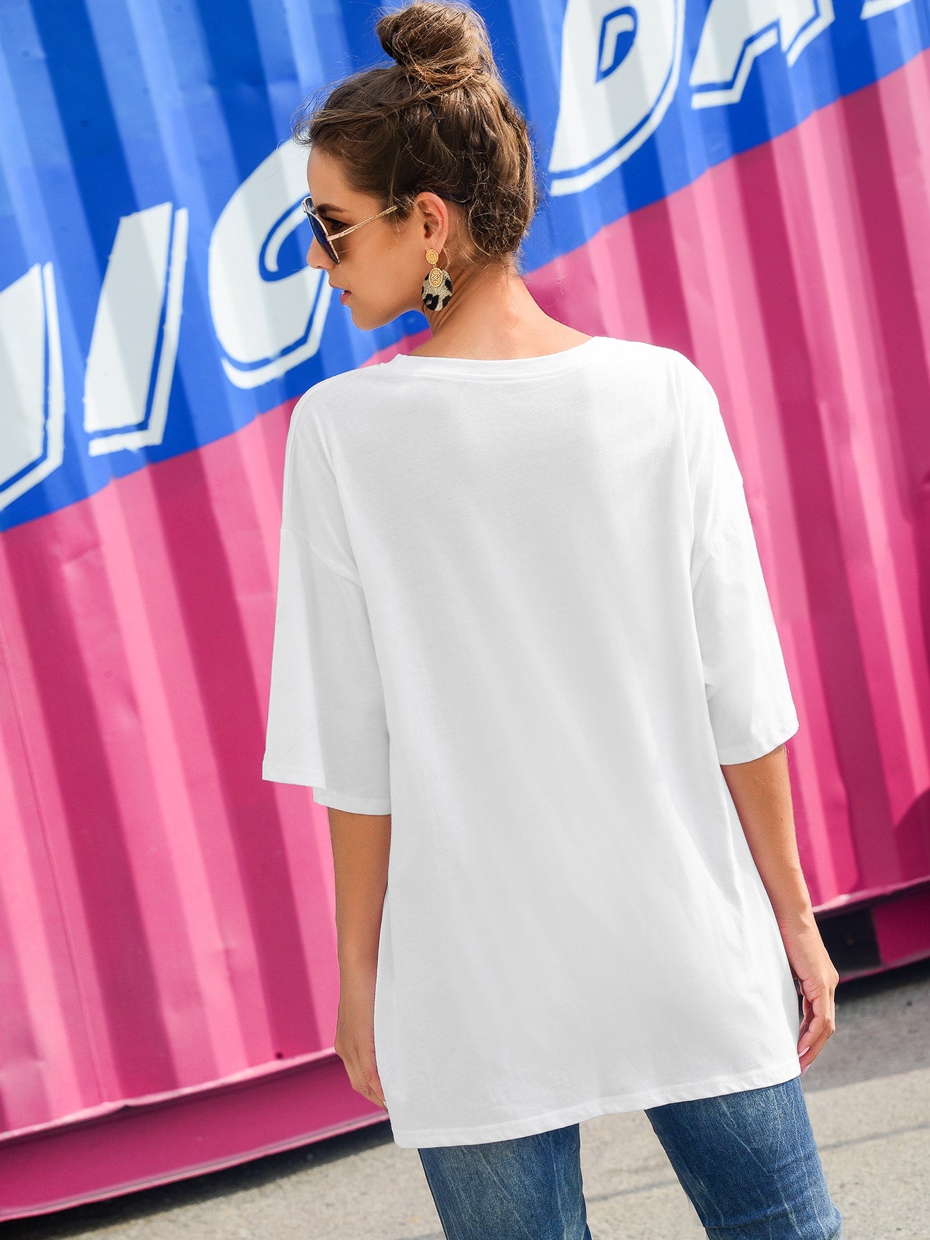 Drop Shoulder Dragon Print Oversized Tee
