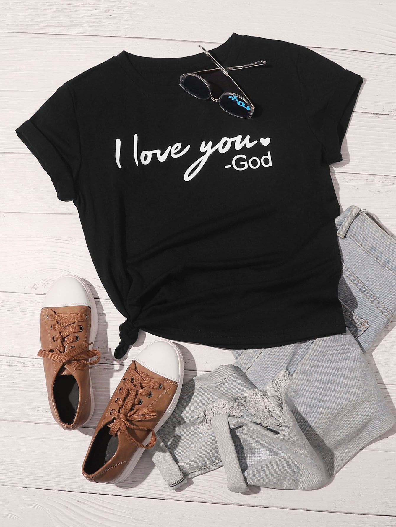 Slogan Graphic Round Neck Tee
