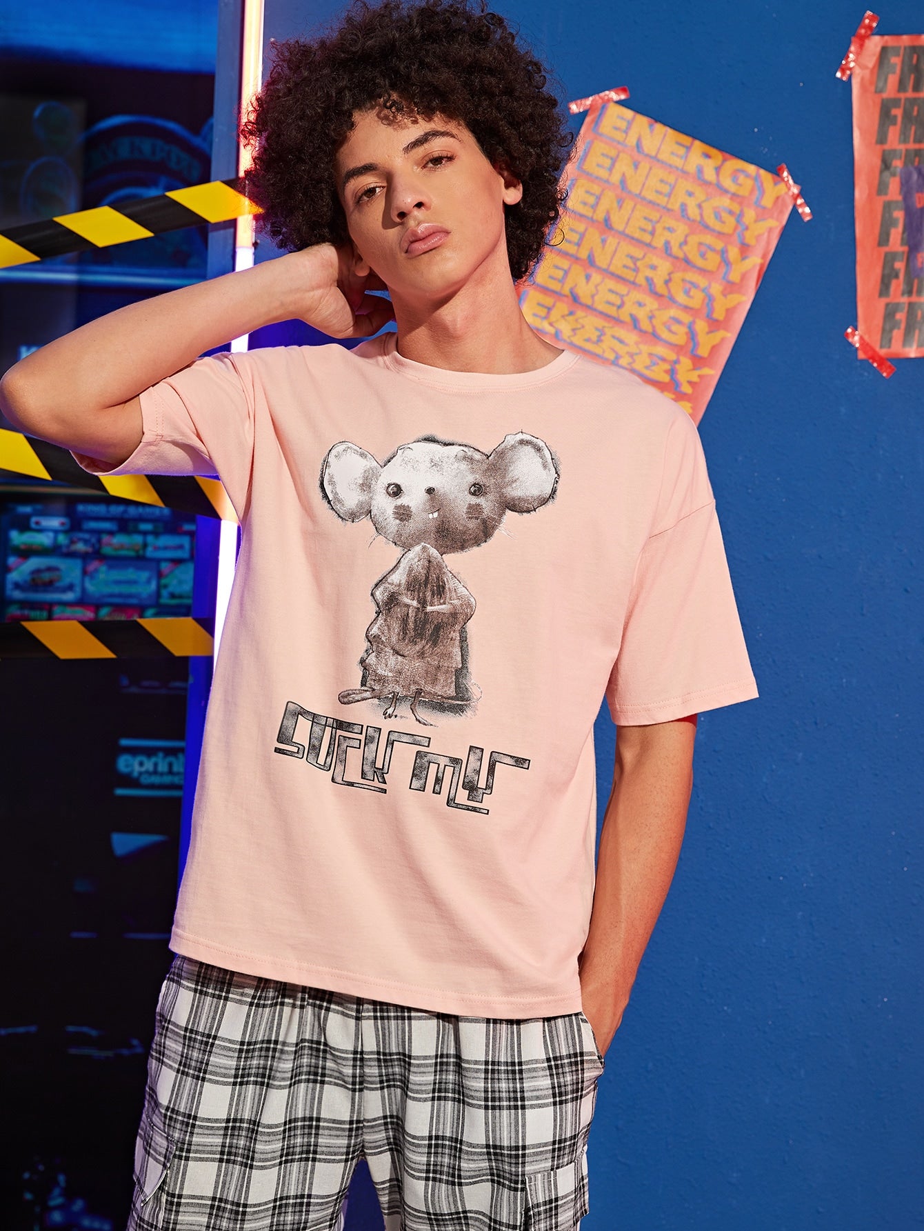 Men Letter & Cartoon Graphic Tee