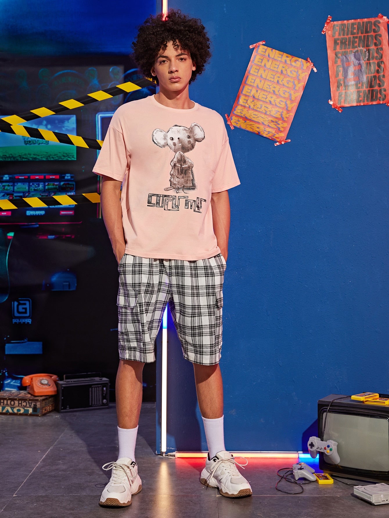 Men Letter & Cartoon Graphic Tee