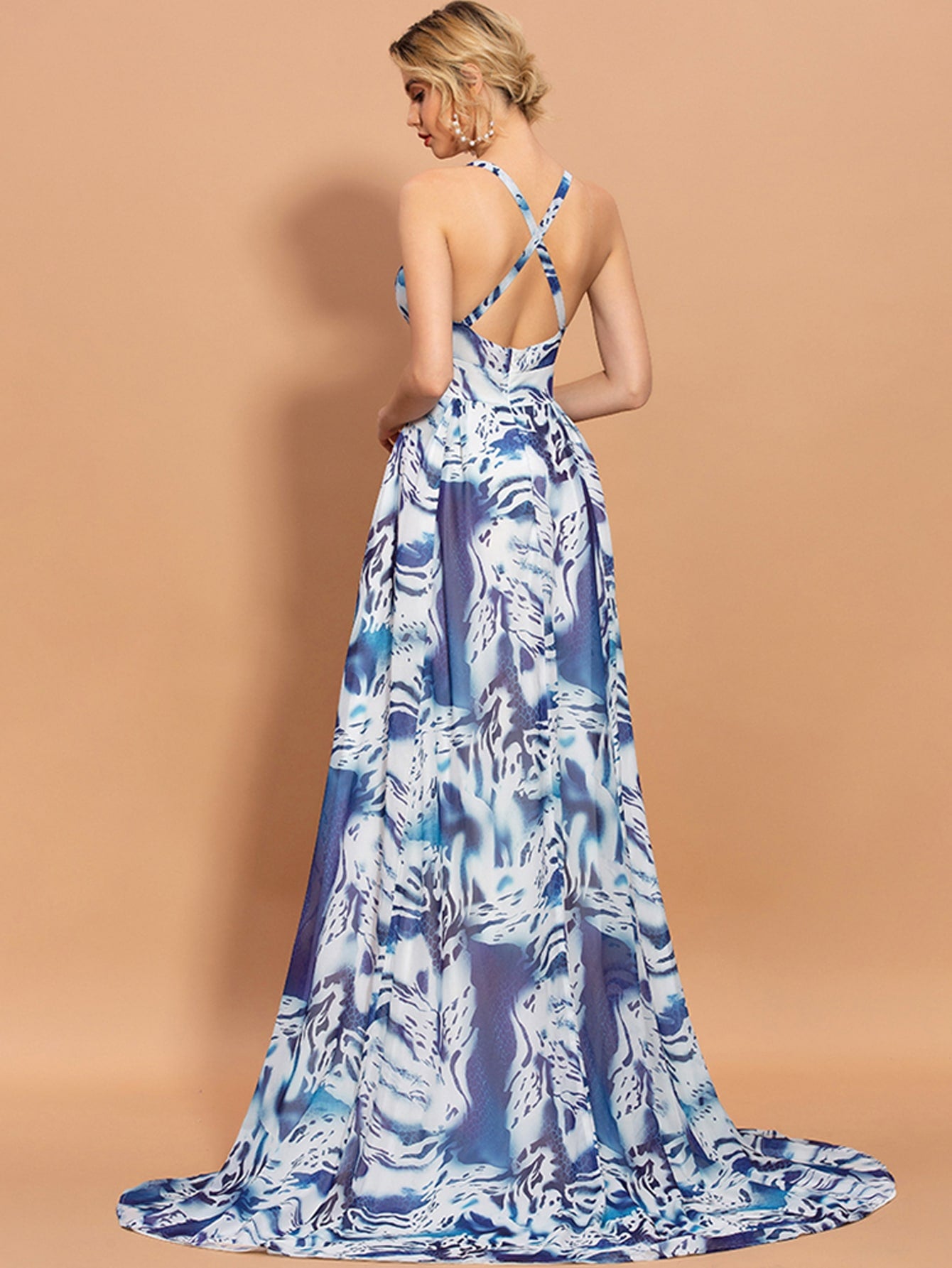 Crisscross Back Split Thigh Prom Dress