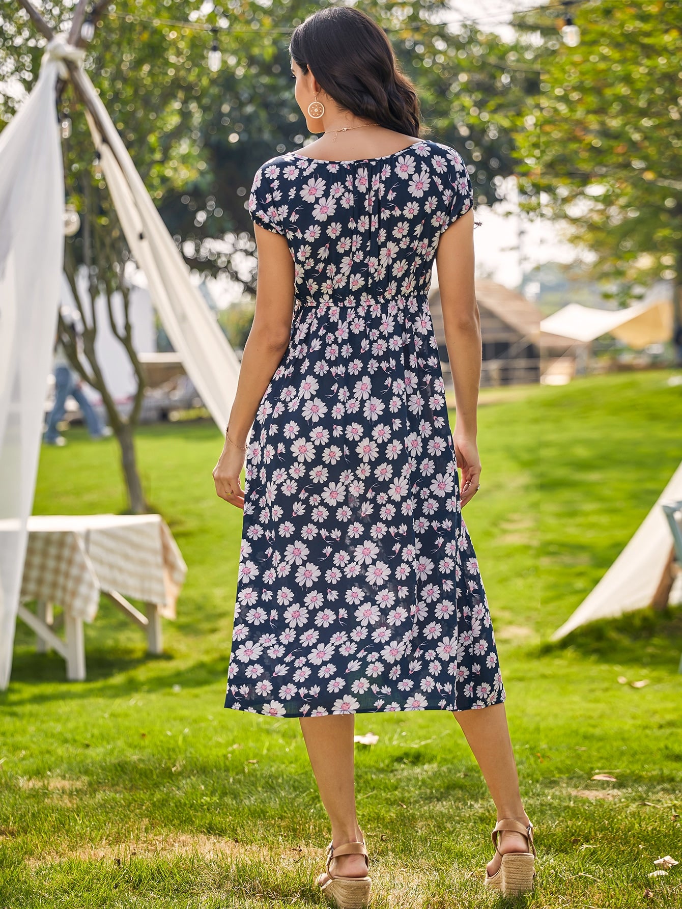 Allover Floral Split Thigh Tie Front Dress