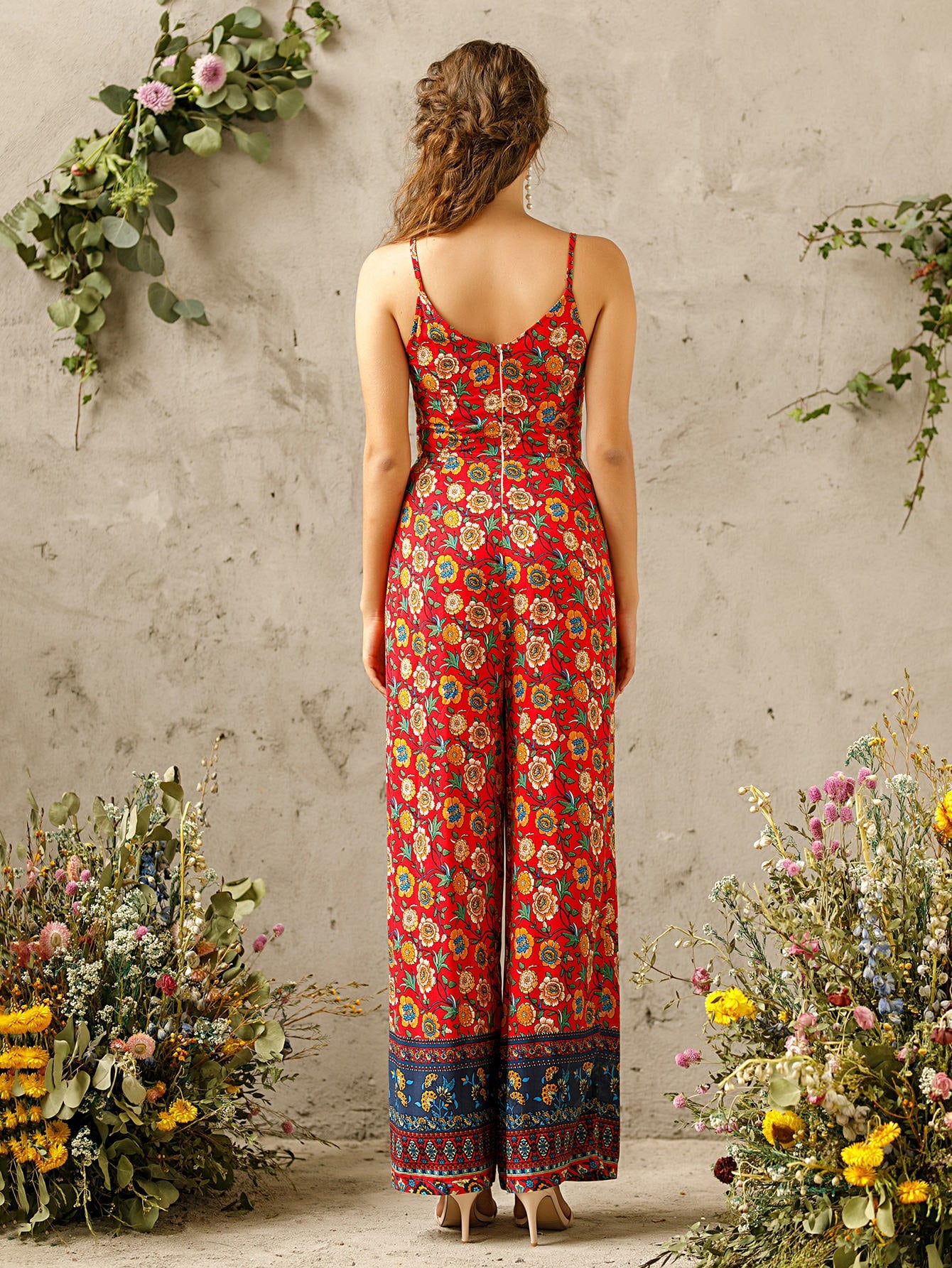 Floral Print Zip Back Cami Jumpsuit