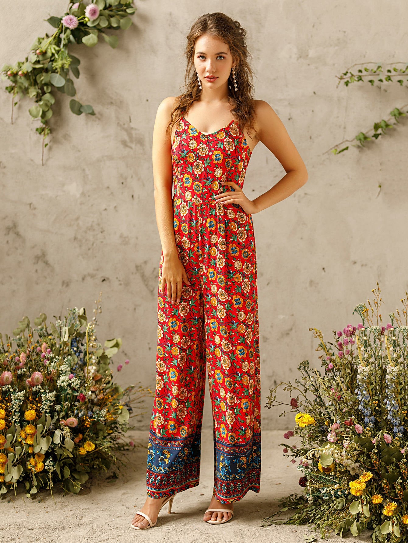 Floral Print Zip Back Cami Jumpsuit