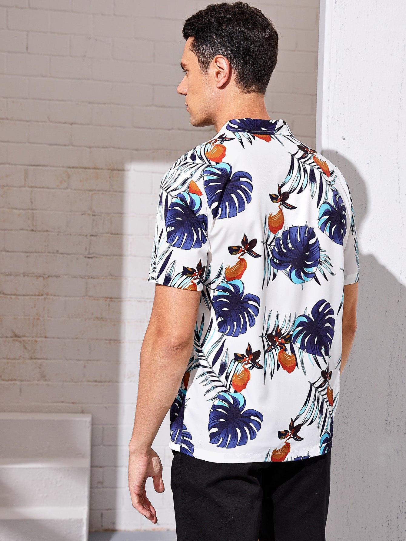 Men Revere Collar Tropical Shirt