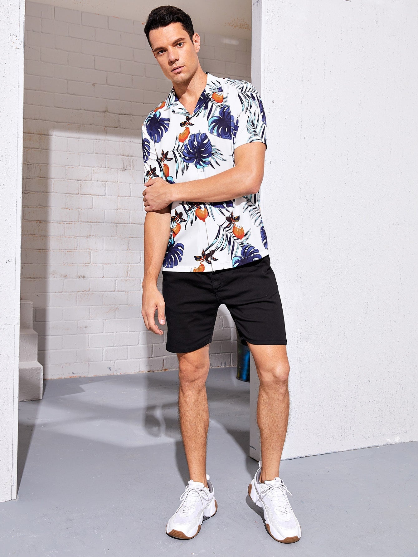 Men Revere Collar Tropical Shirt